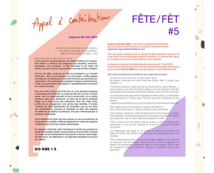 Le cinquième numéro de la revue socio culturelle Do.Kre .I.S veut explorer la thématique « de la Fête »