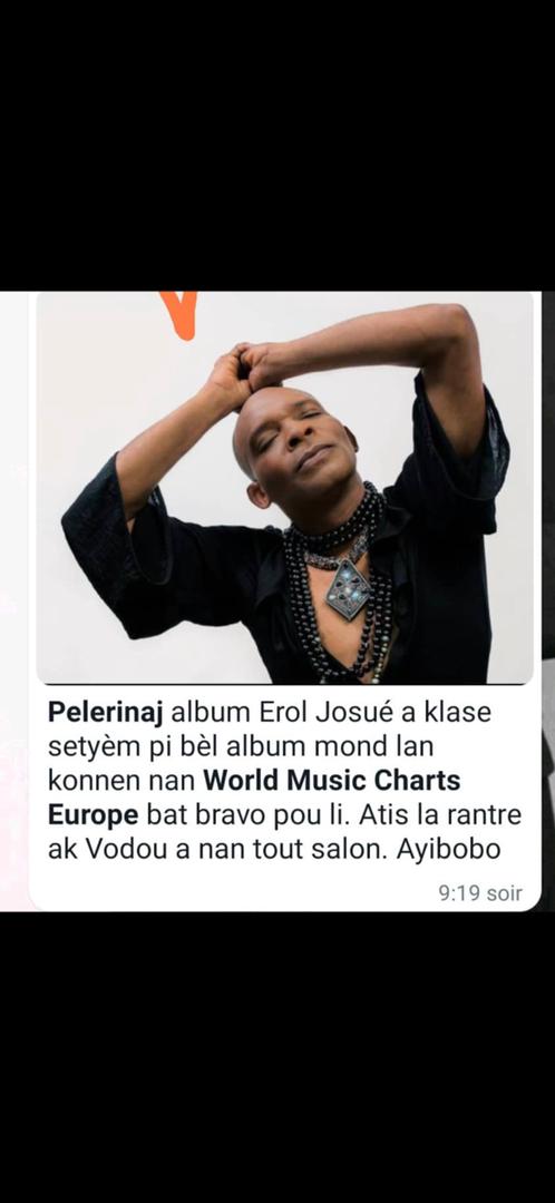 Le dernier album « Pèlerinaj » de Erol Josué classé en 7e position au dernier classement de la World Music 2022