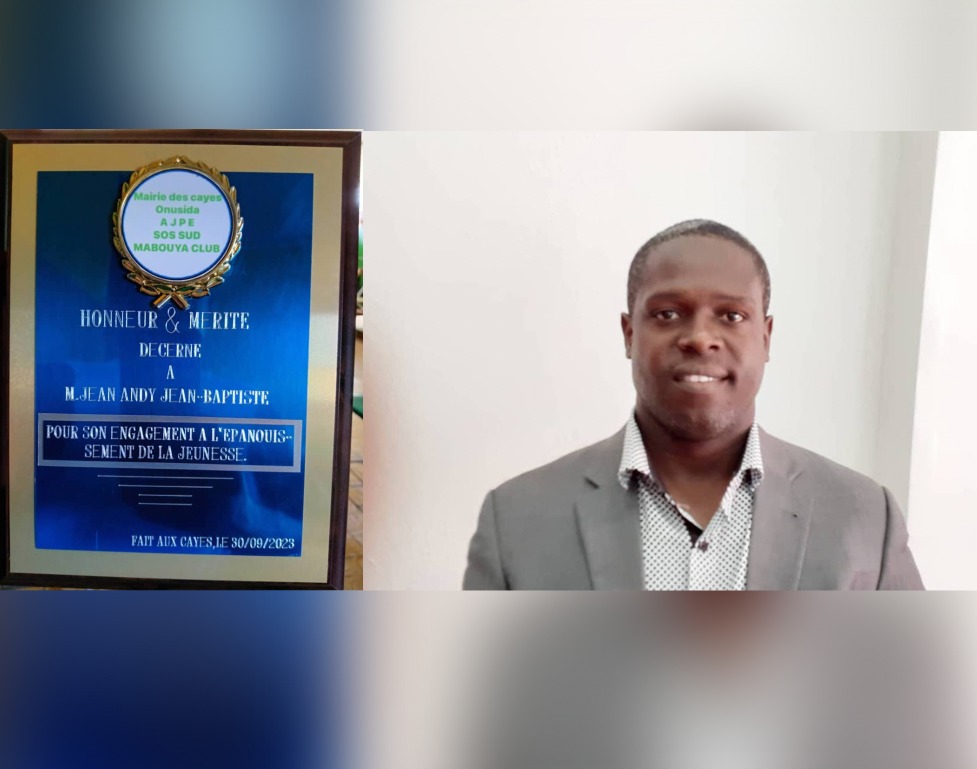 Jean Andy Jean Baptiste honoré dans sa ville natale (aux Cayes) pour son engagement à l’épanouissement de la jeunesse