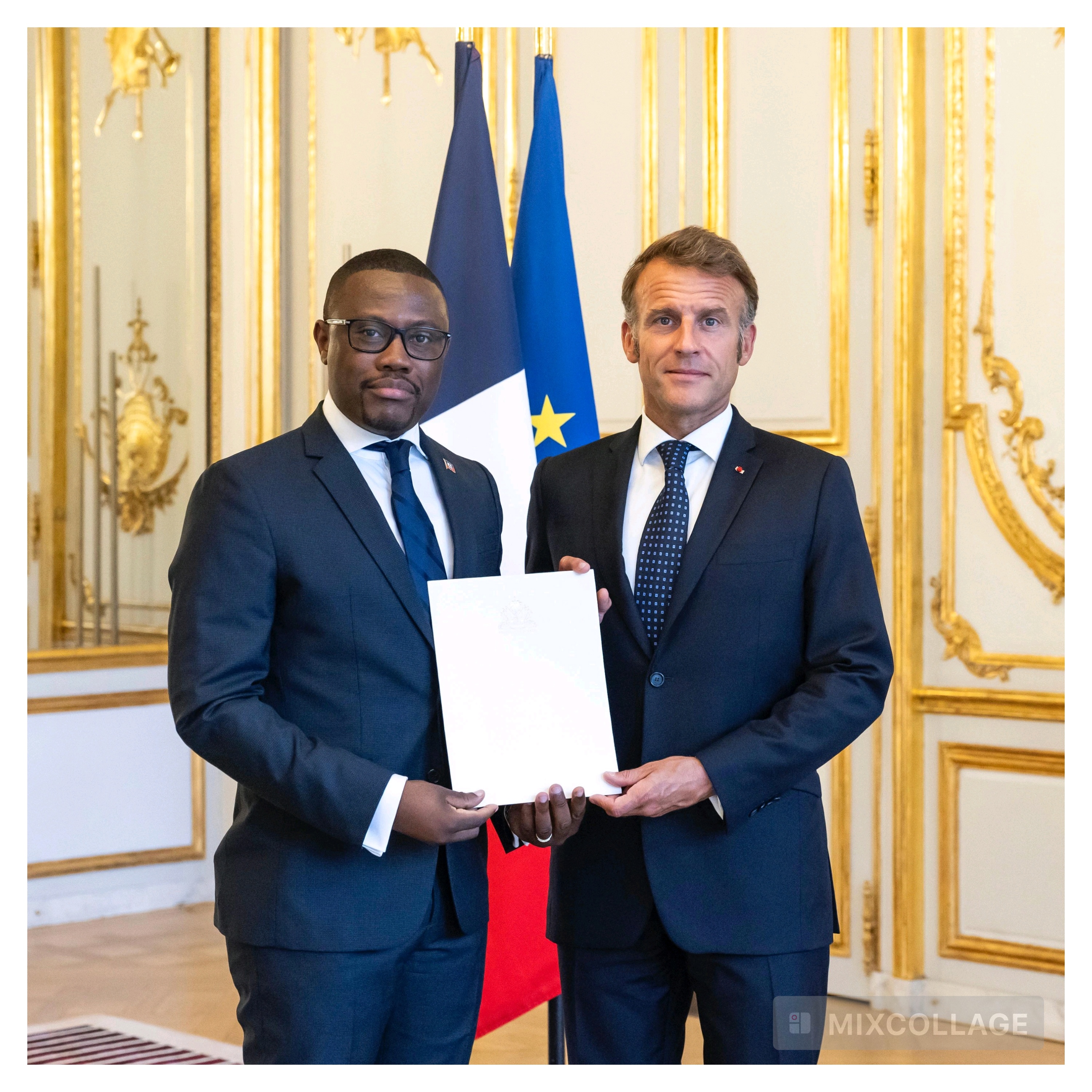 L'ambassadeur Louino Volcy présente ses lettres de créance au président de la République française, Emmanuel Macron