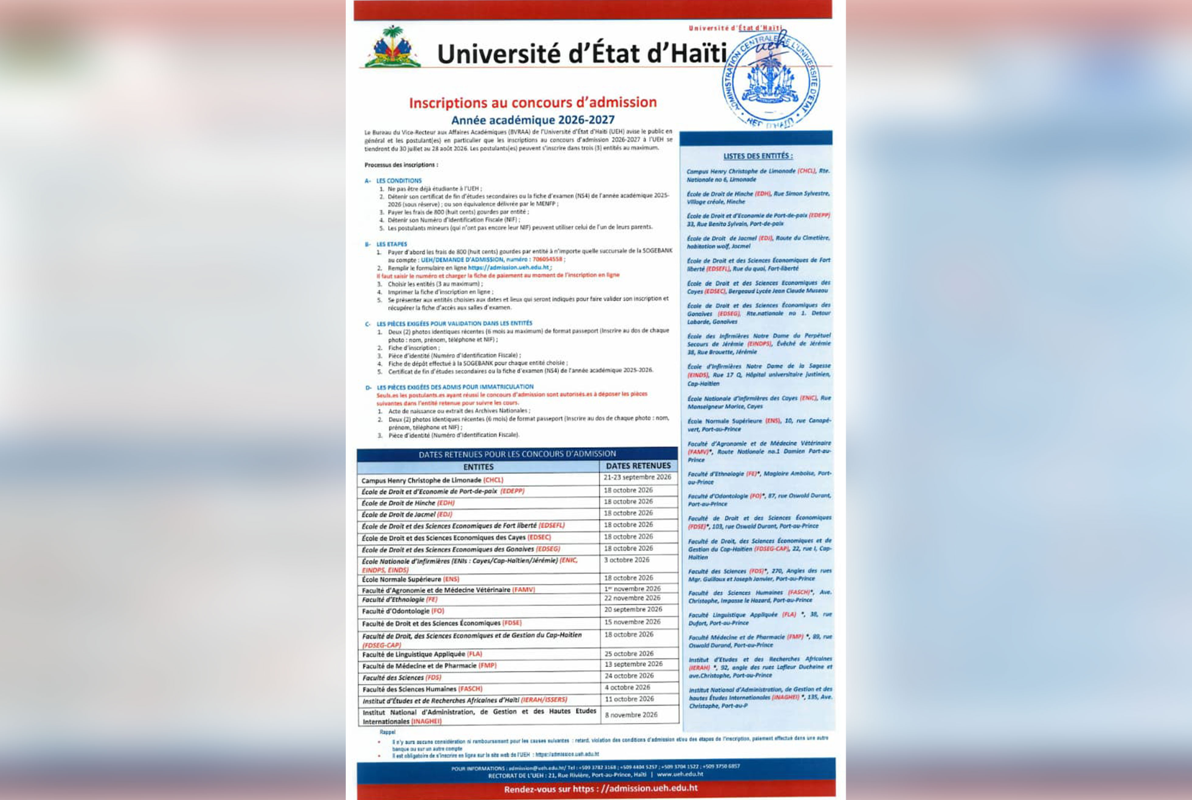 UEH : les inscriptions au concours d'admission 2026-2027 ouvertes du 30 juillet au 28 août