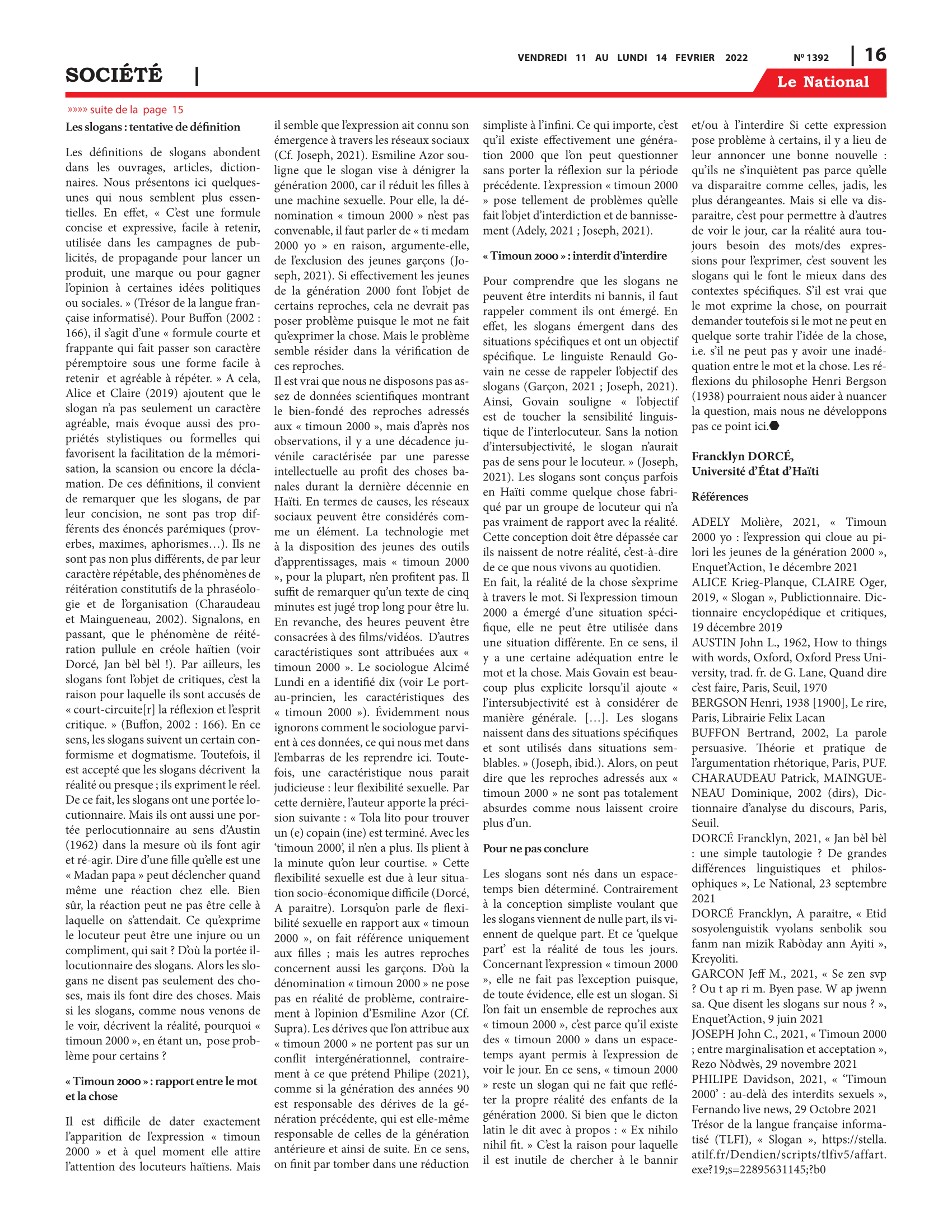 Page 16 de l'édition 1392