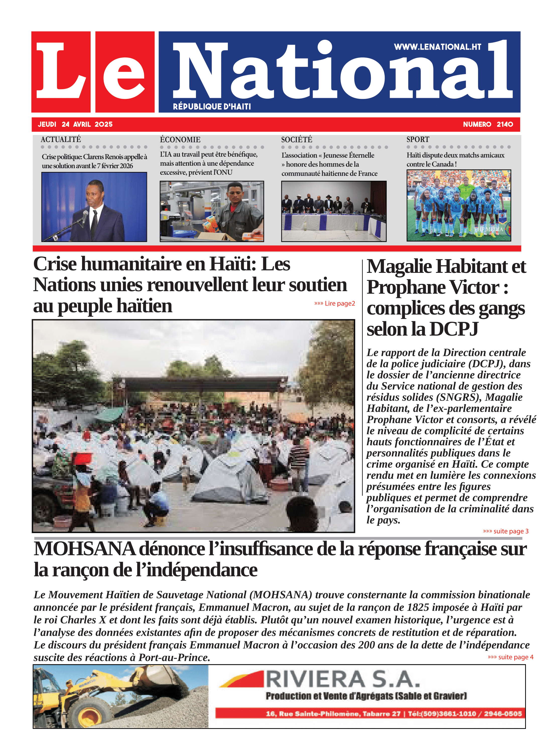 Page 1 de l'édition 2140