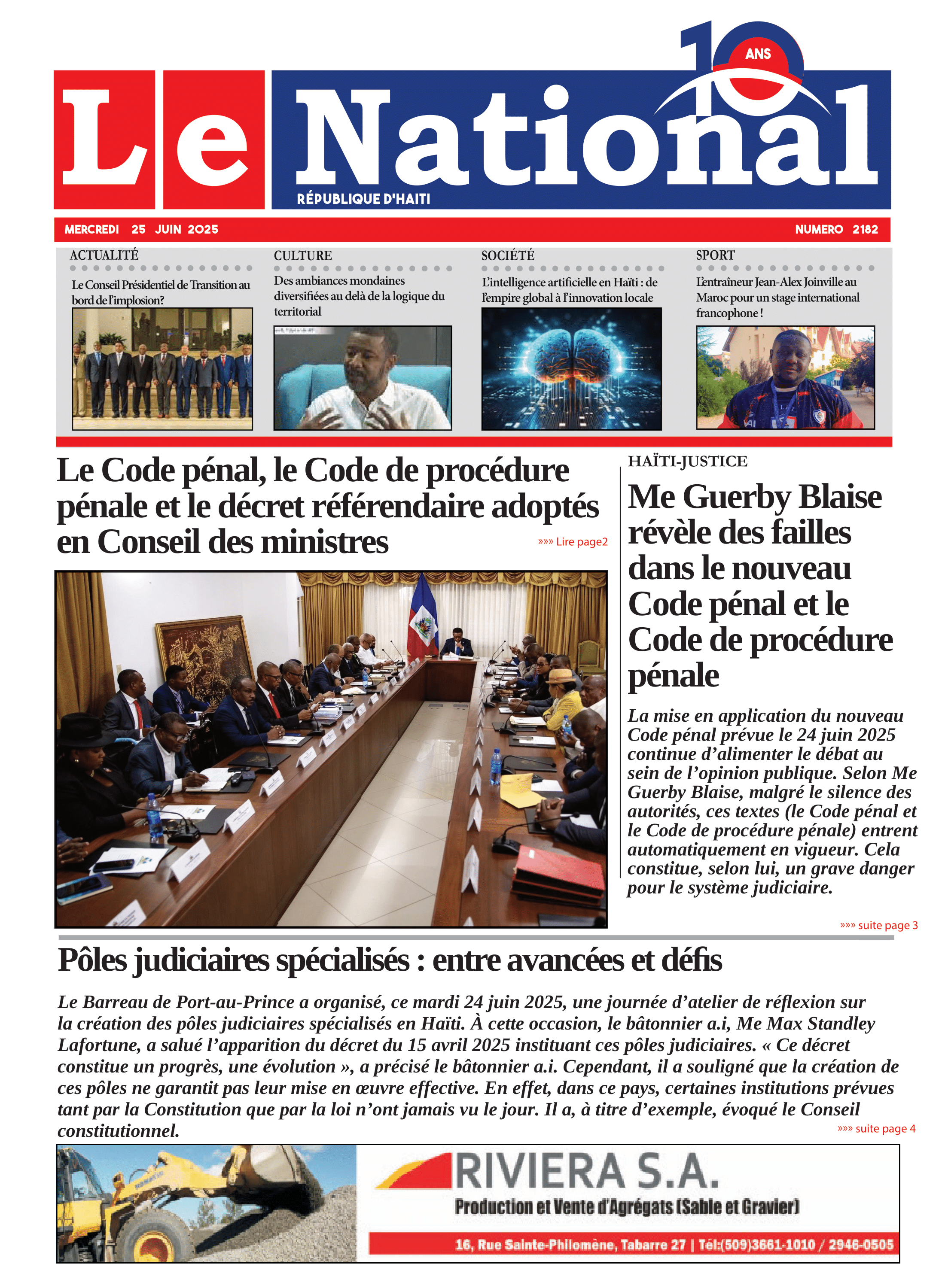 Page 1 de l'édition 2182
