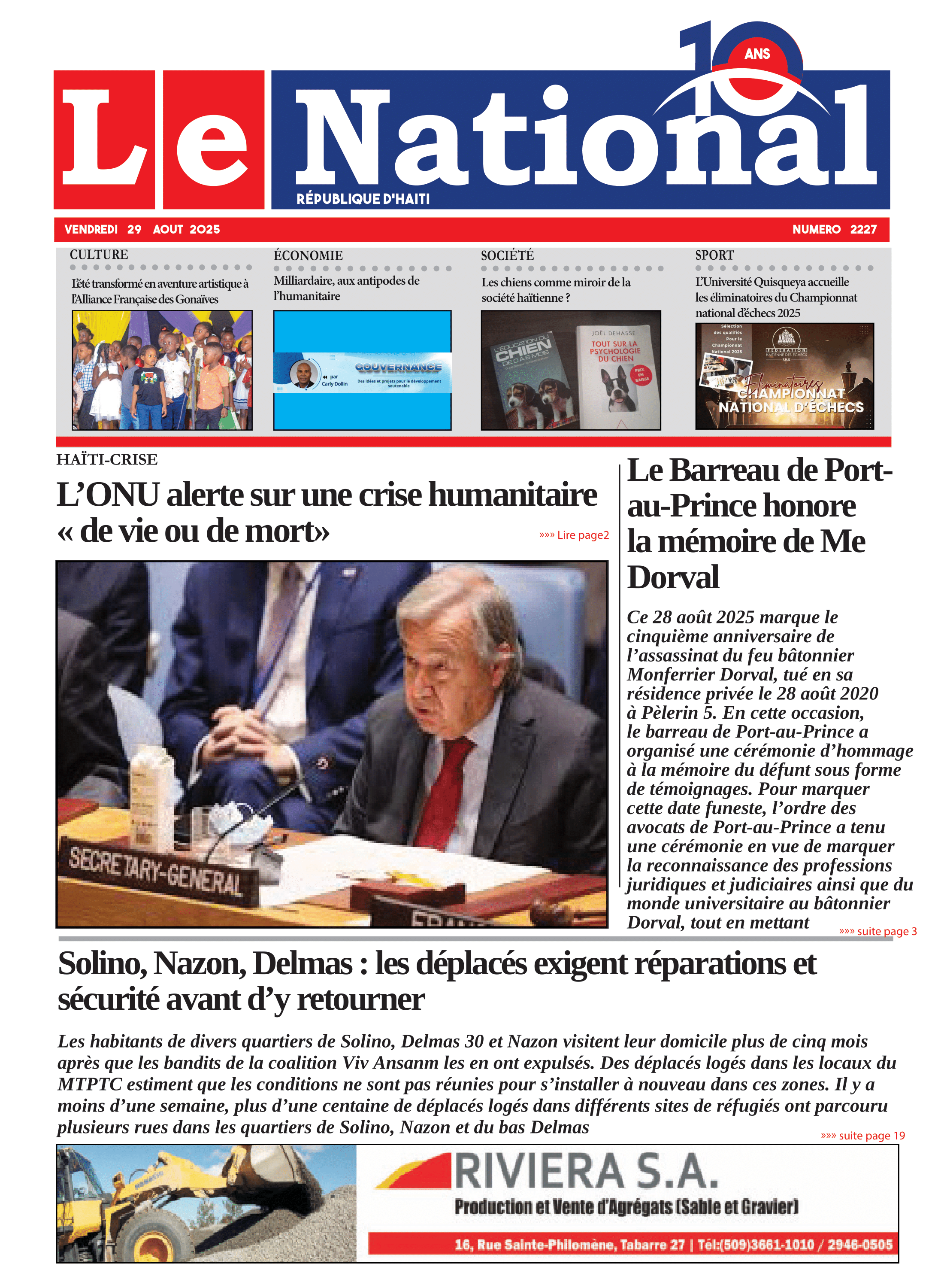 Page 1 de l'édition 2227