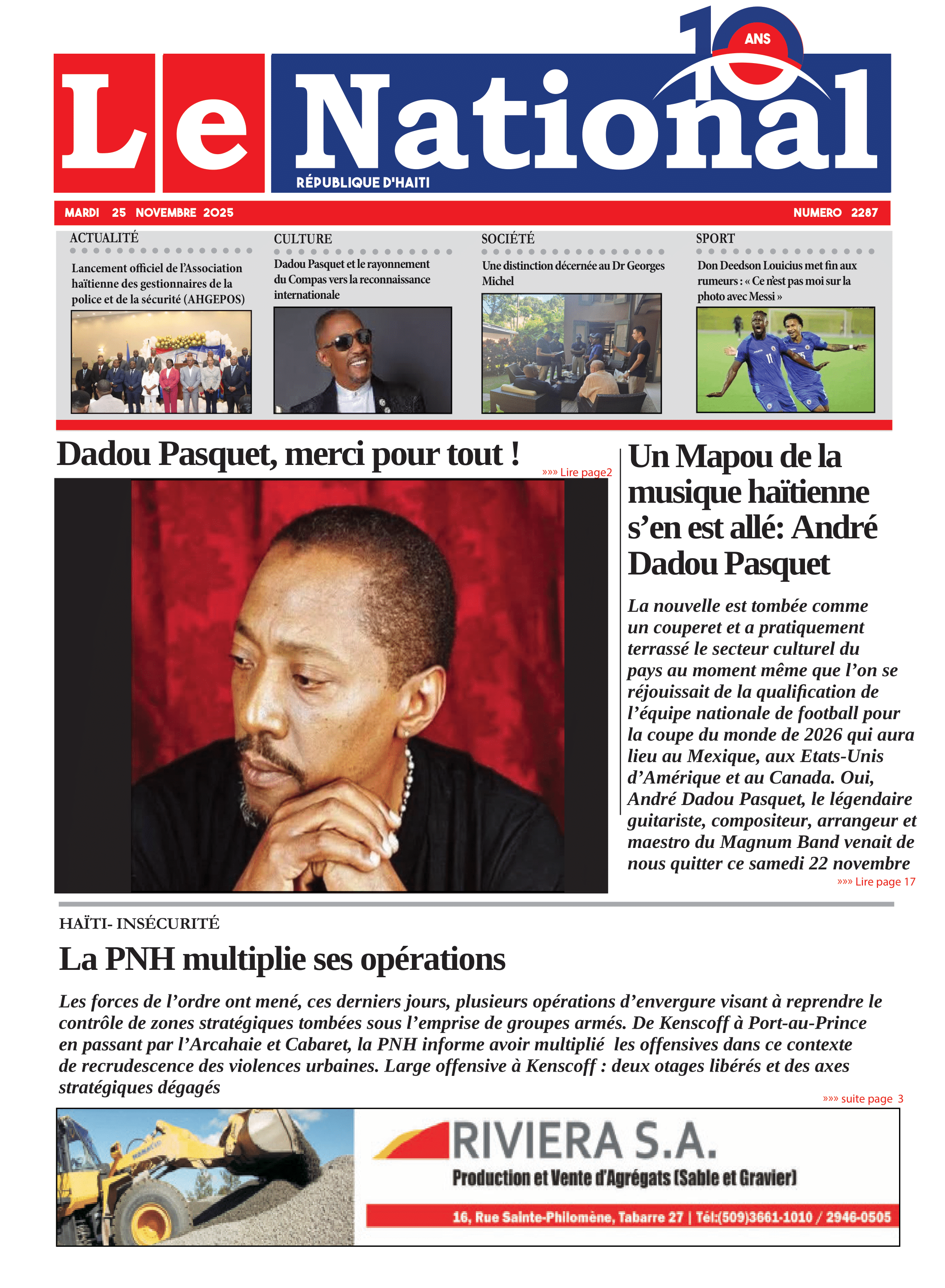 Page 1 de l'édition 2287