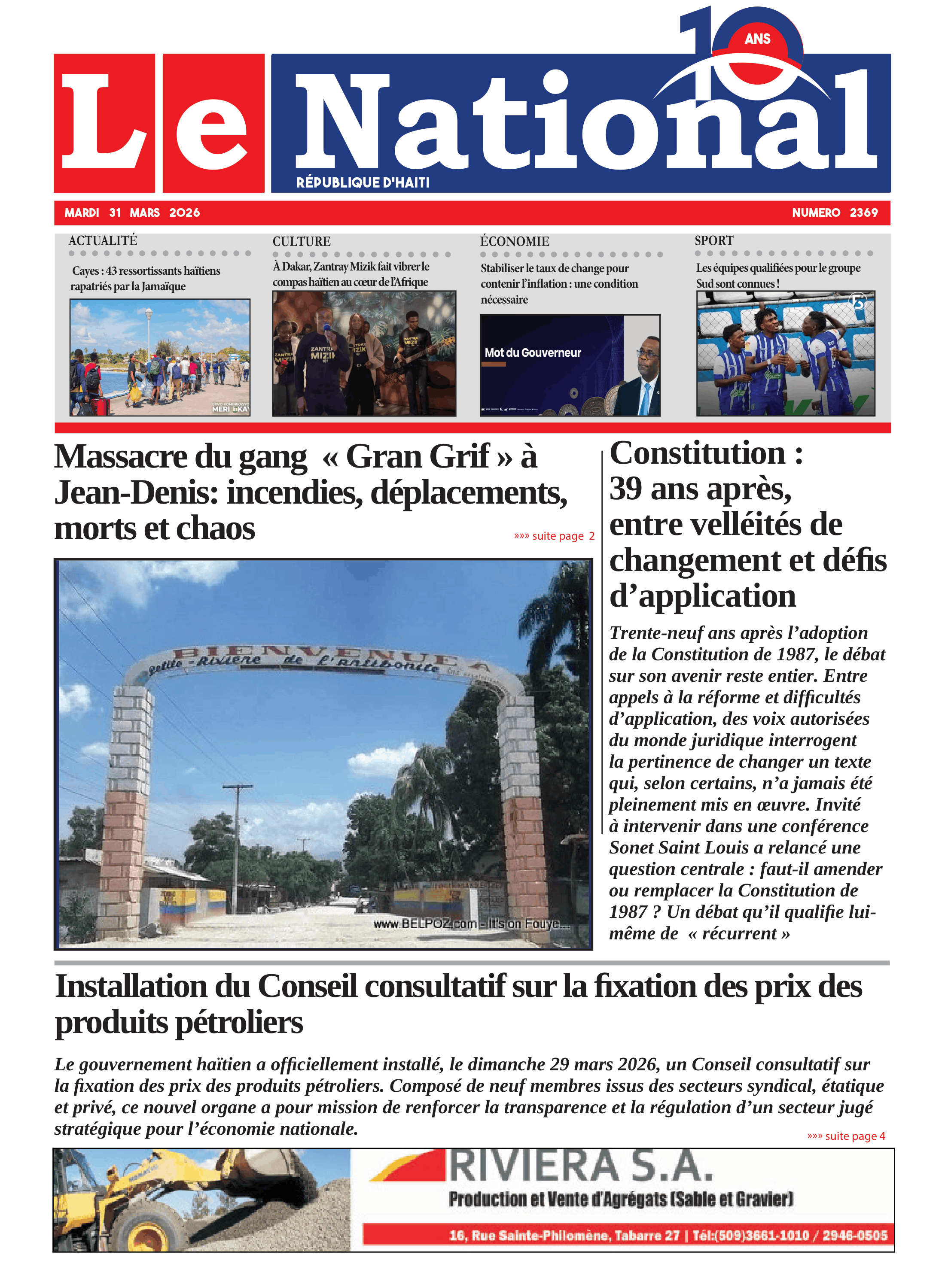 Page 1 de l'édition 2369