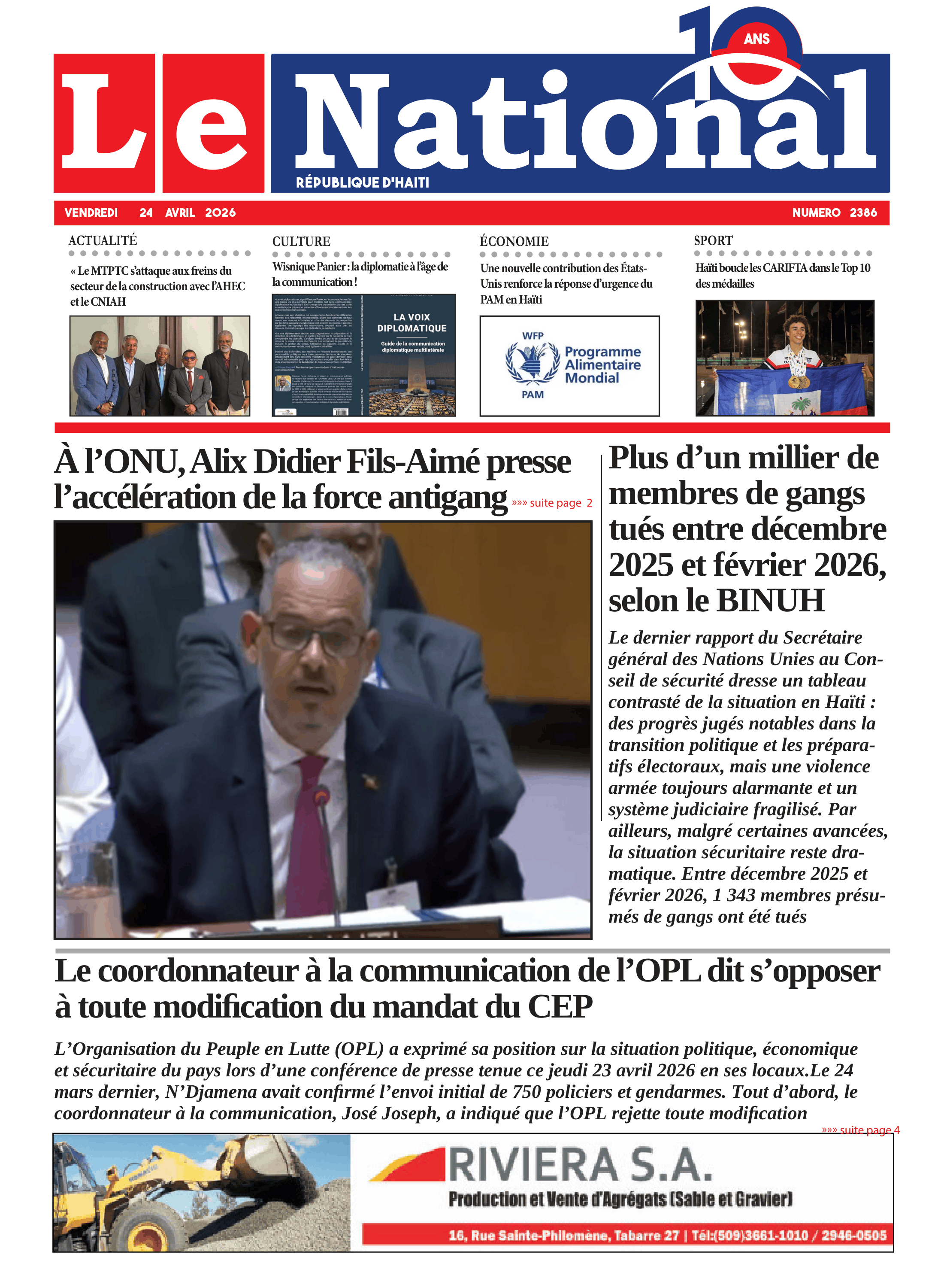 Page 1 de l'édition 2386