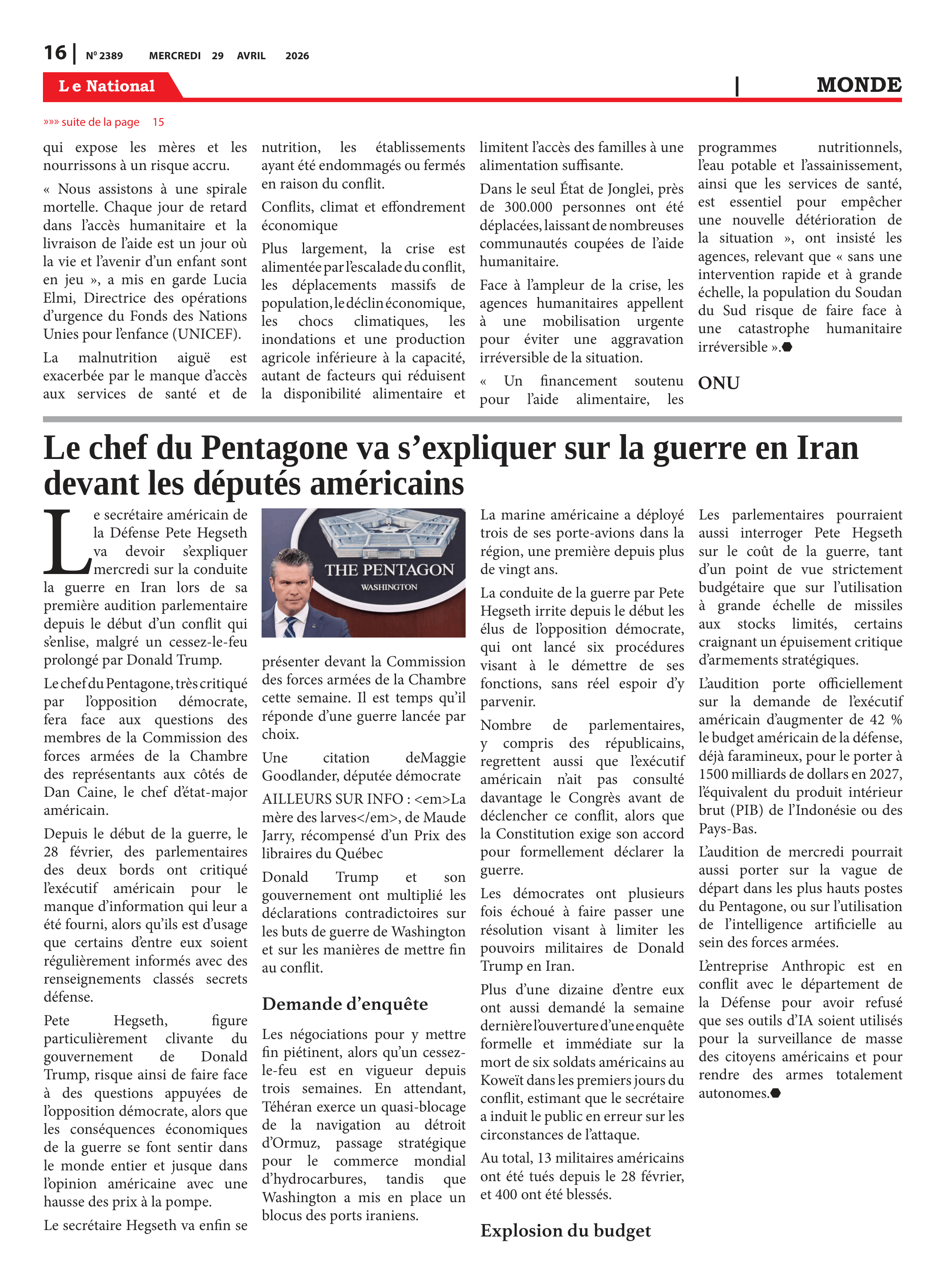 Page 16 de l'édition 2389