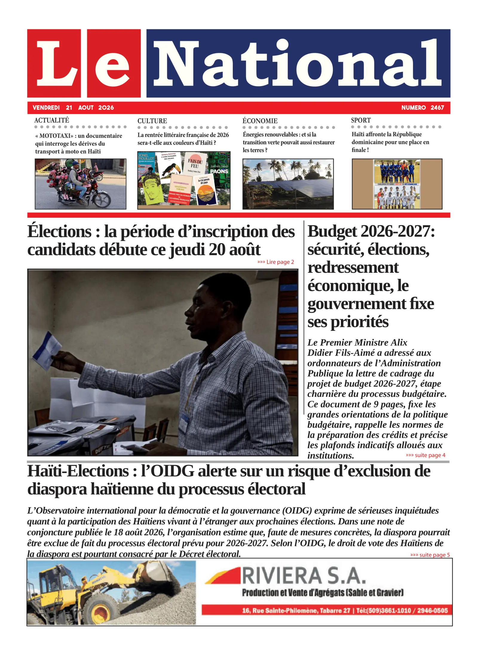 Page 1 de l'édition 2467