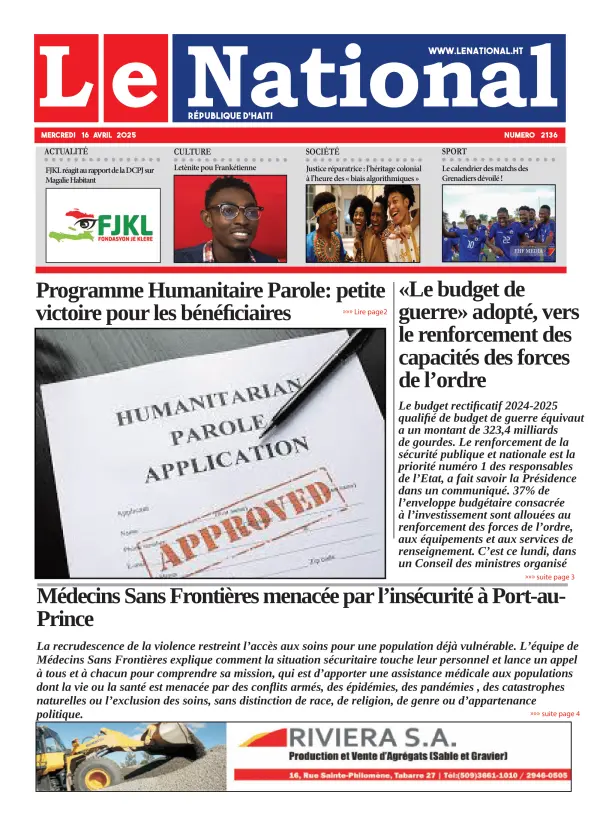 Une de l'édition 2136