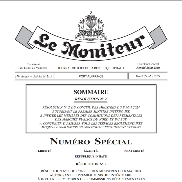 Des décisions adoptées par le conseil présidentiel publiées dans le journal officiel Le Moniteur