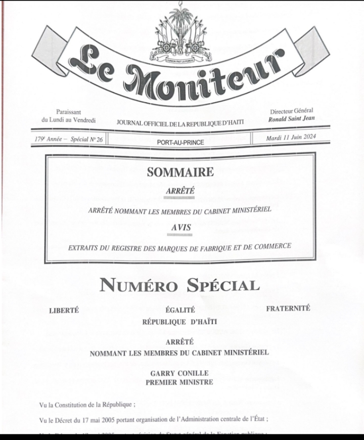 Le cabinet ministériel du Premier ministre Garry Conille constitué