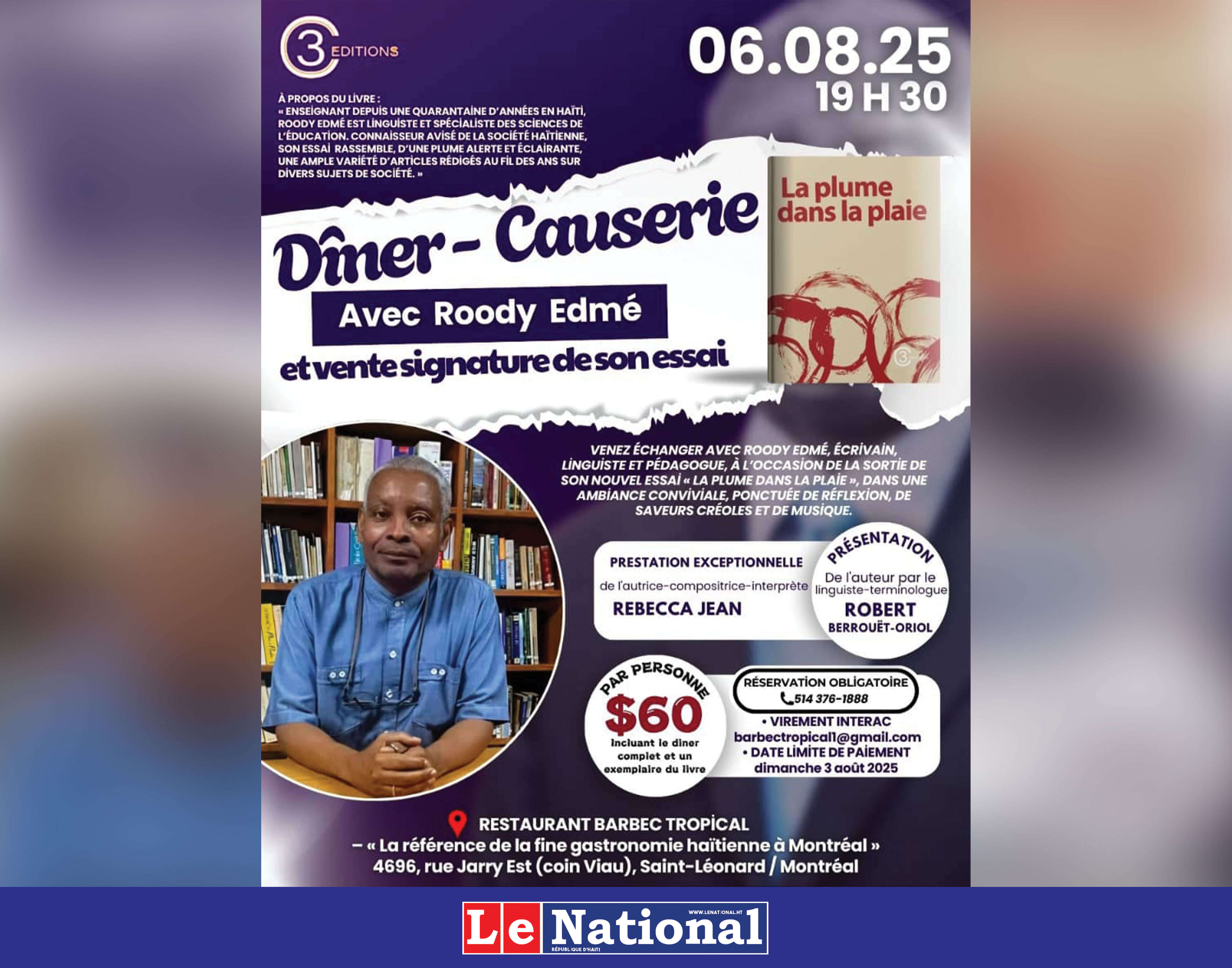 Roody Edmé présente son essai «La plume dans la plaie» à Montréal
