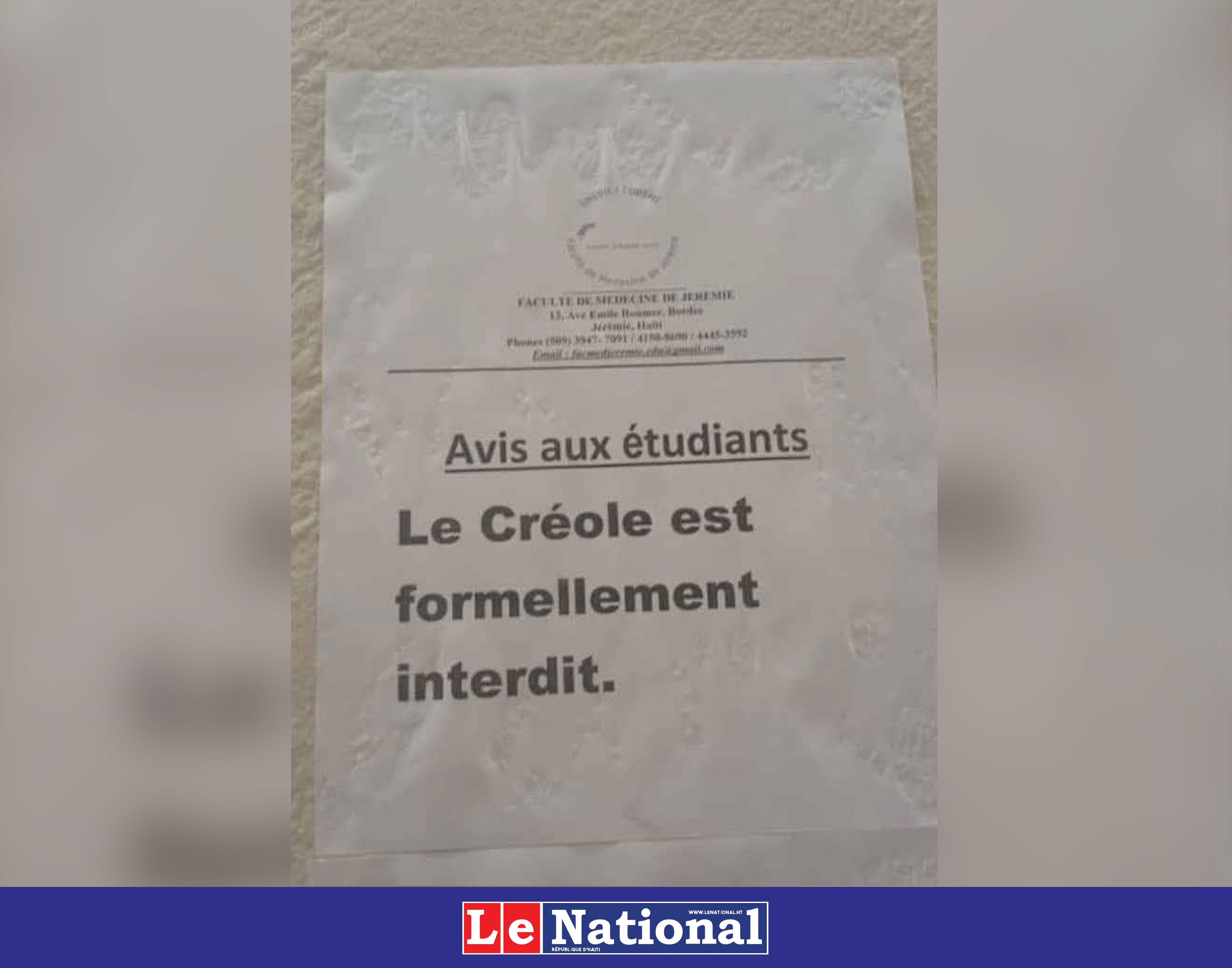 Entèdiksyon pou pale Kreyòl nan yon inivèsite : yon kouto anba gòj diyite nou
