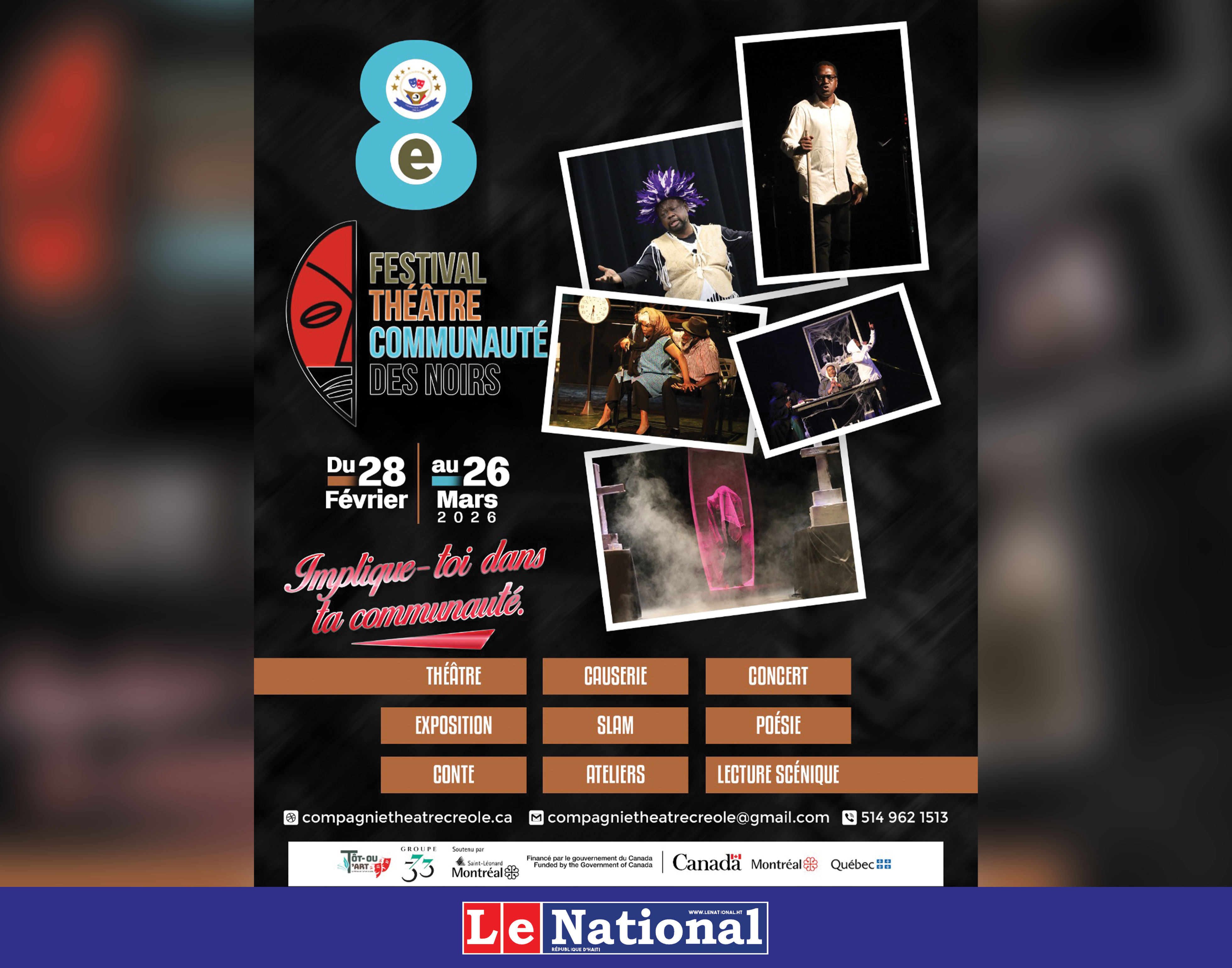 Le lancement du Festival Théâtre « Communauté des Noirs » se tiendra du 28 février au 26 mars 2026 à Montréal