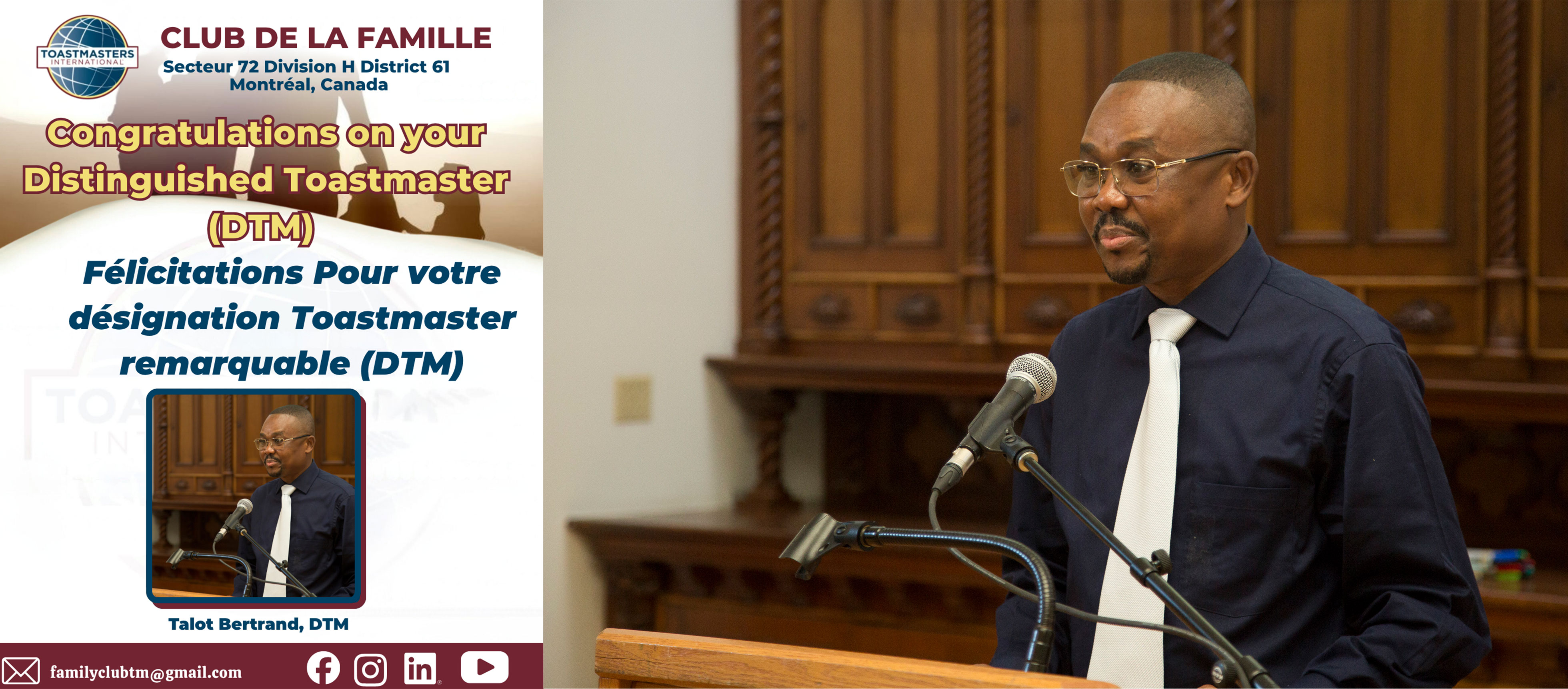 L’Haïtien Talot Bertrand décroche la plus haute distinction de Toastmasters International