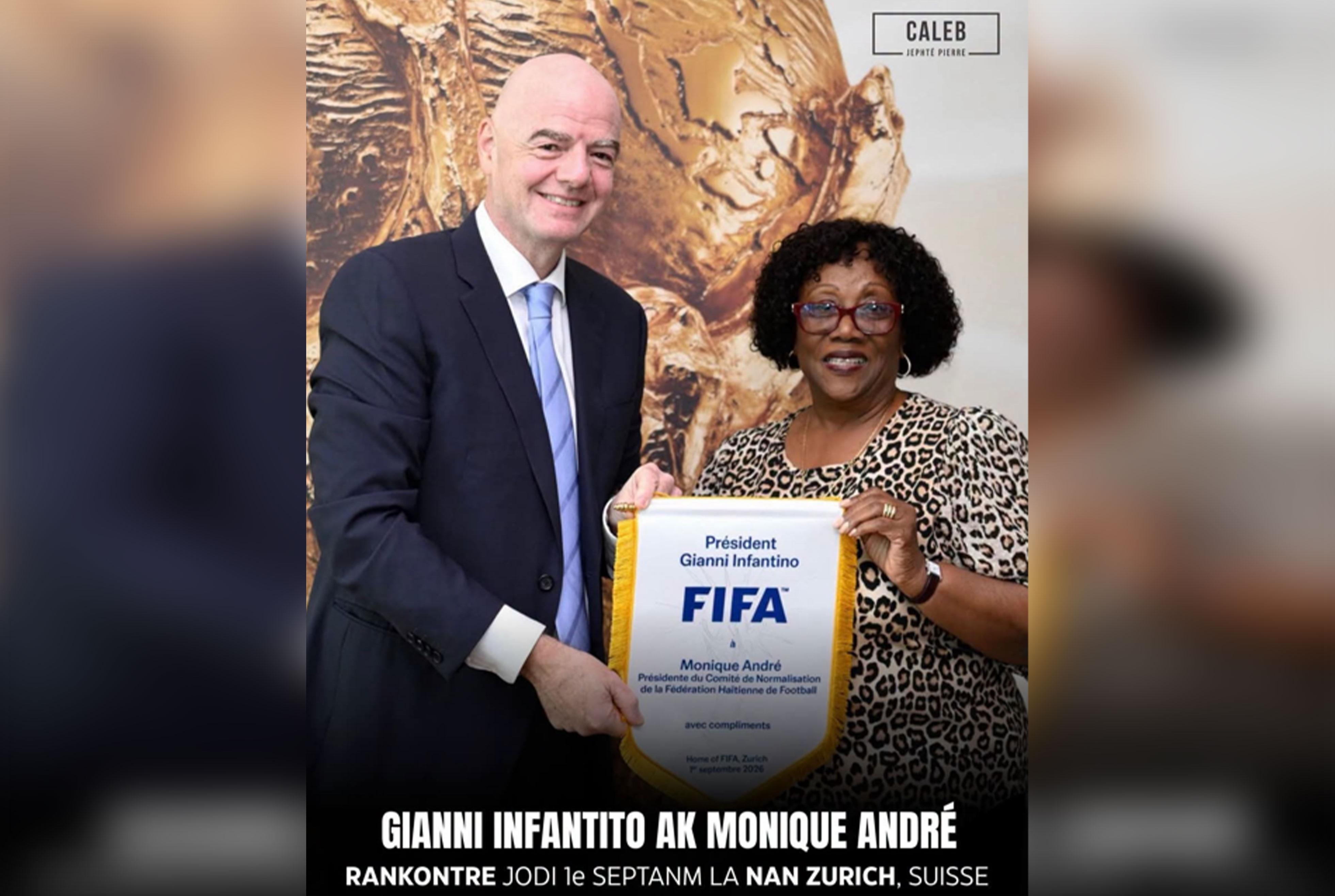 Rencontre fructueuse entre Le président de la FIFA Gianni Infantino et Monique André autour de l’avenir du football haïtien