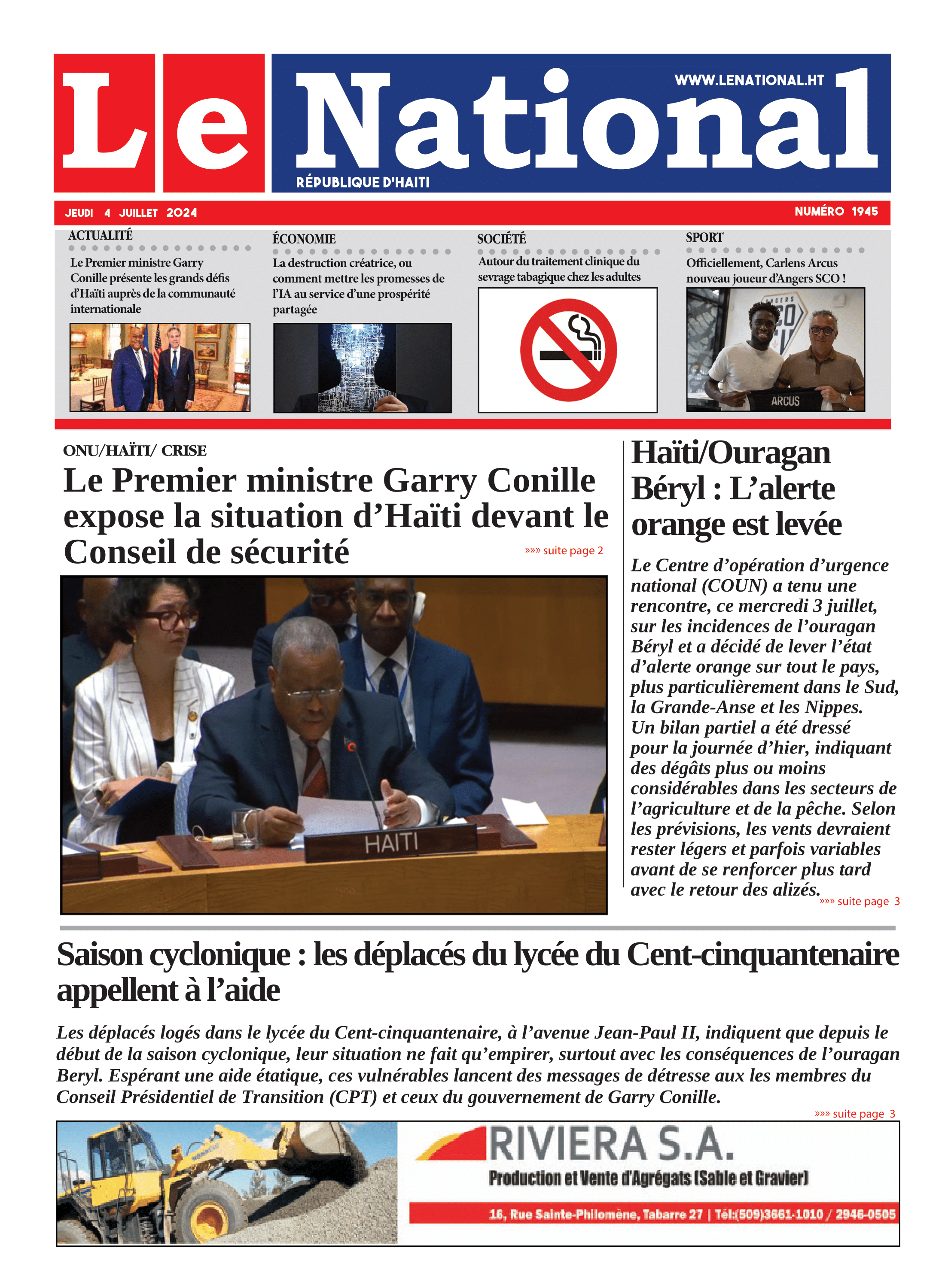 Page 1 de l'édition 1945