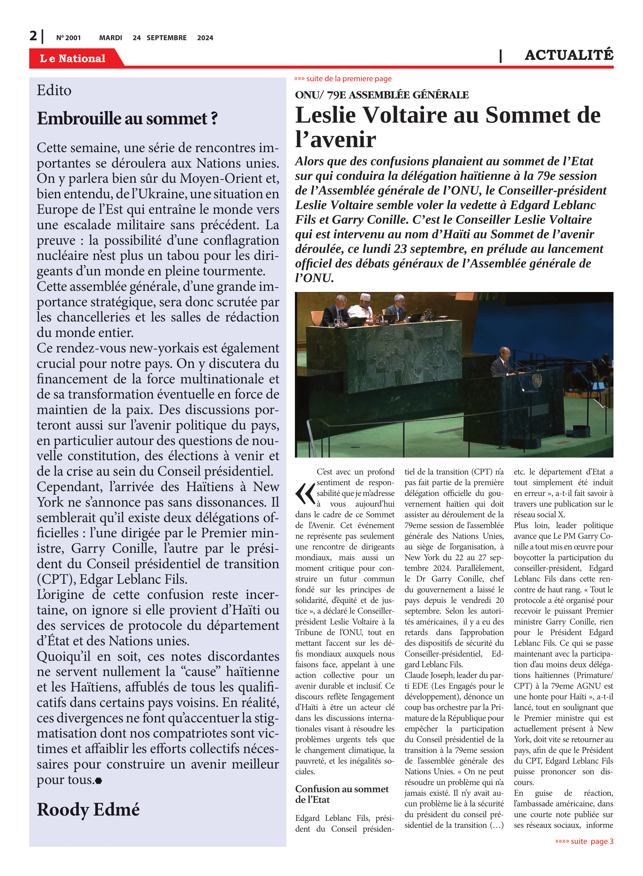 Page 2 de l'édition 2001