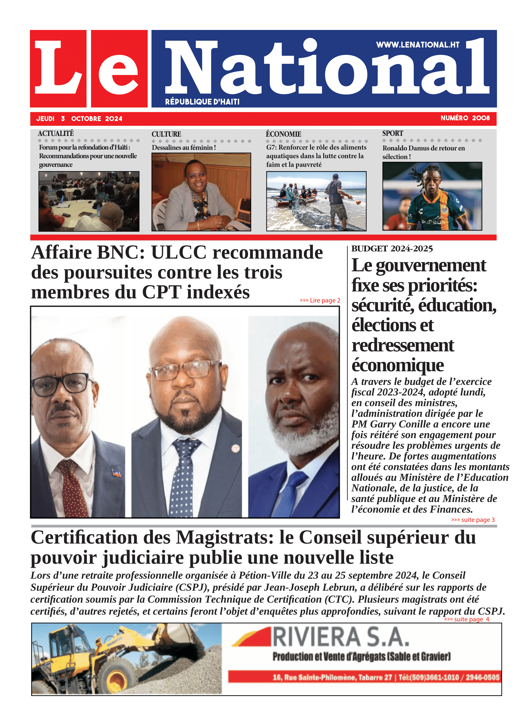 Page 1 de l'édition 2008