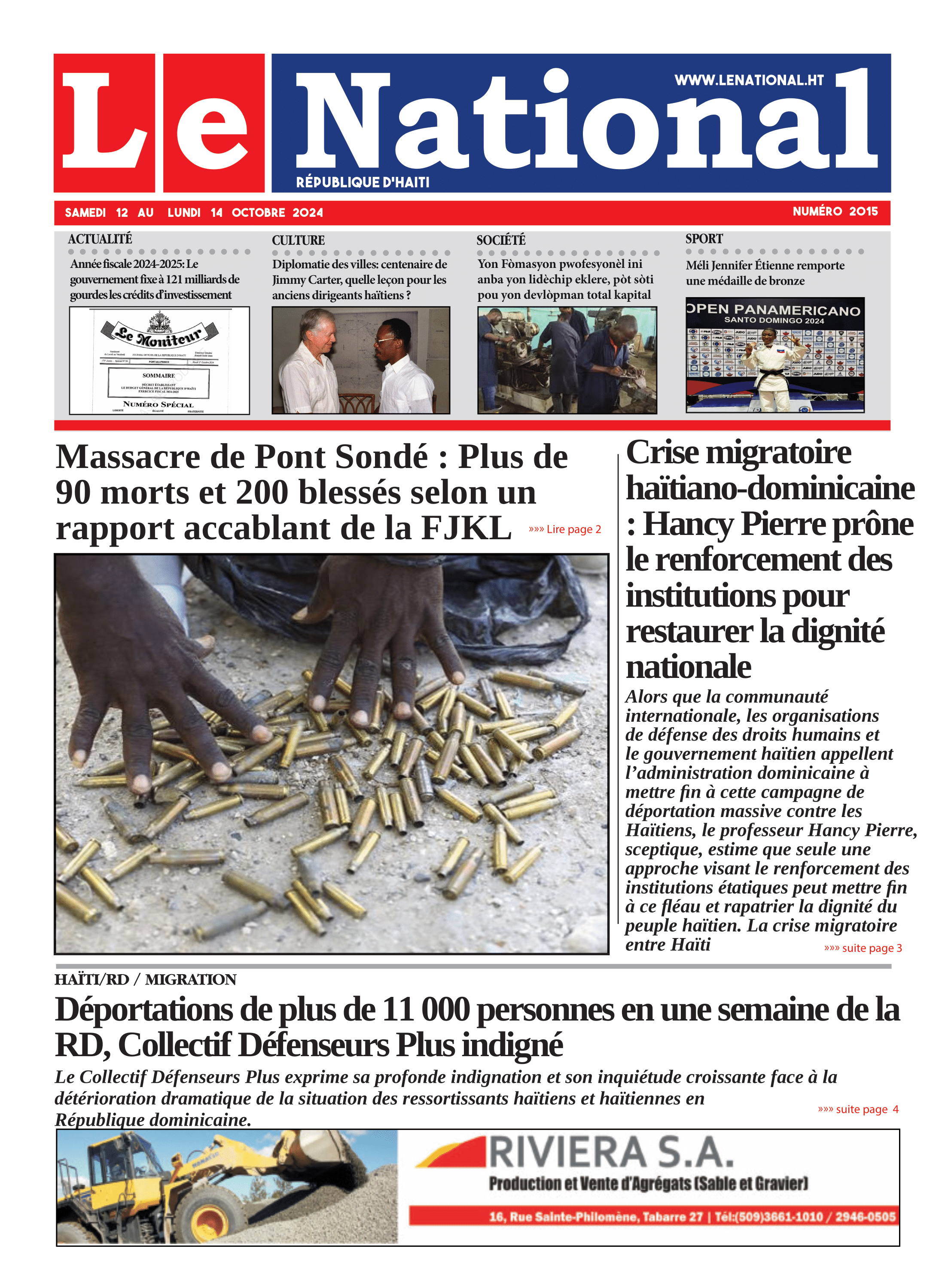Page 1 de l'édition 2015