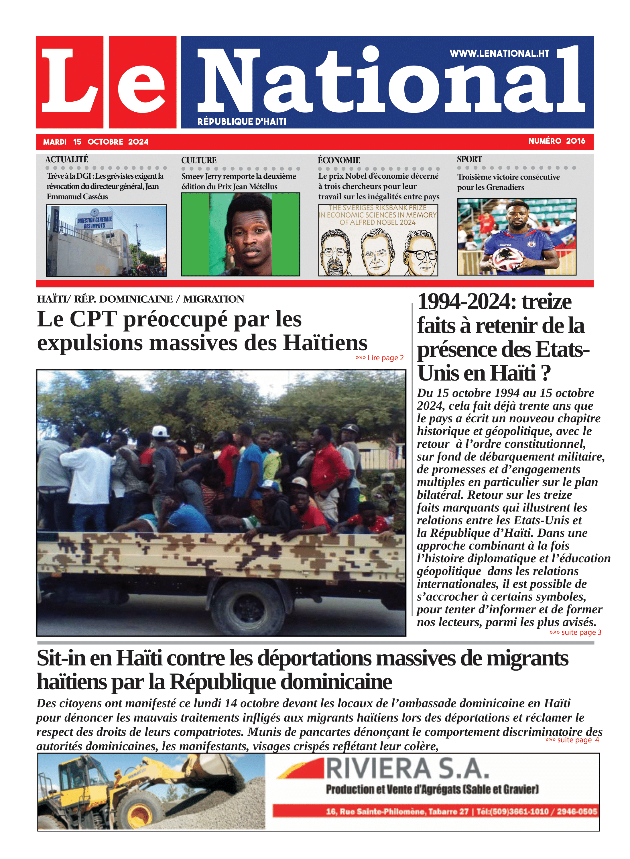 Page 1 de l'édition 2016