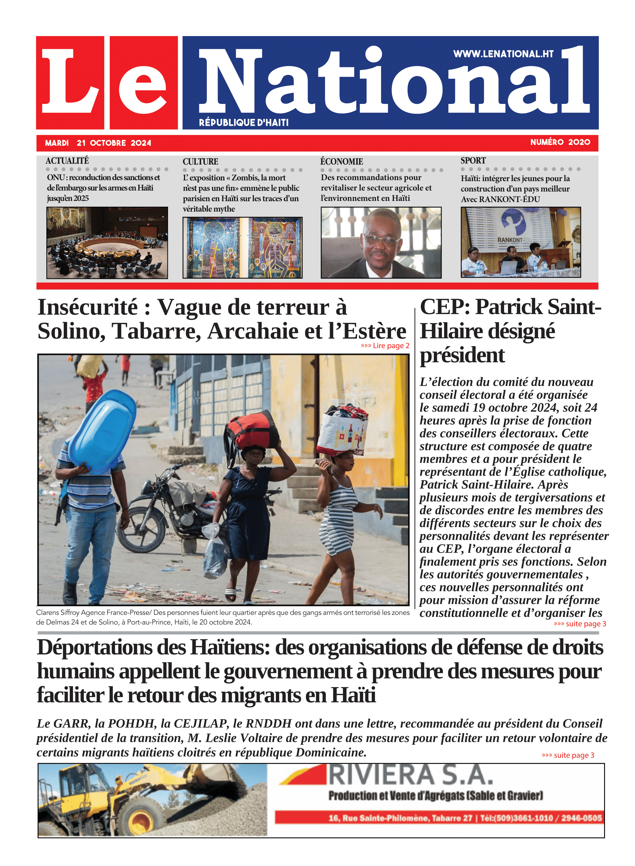 Page 1 de l'édition 2020