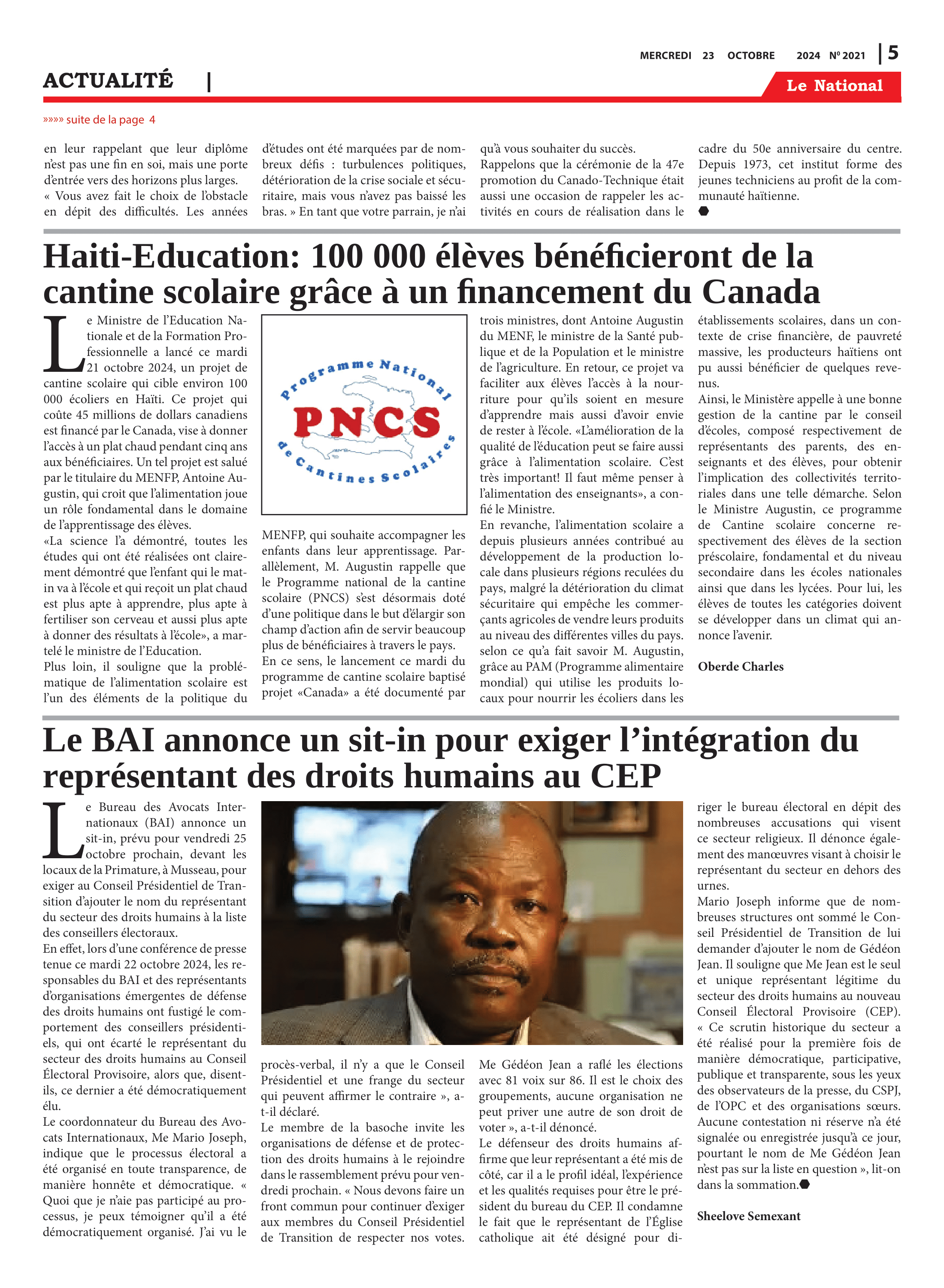 Page 5 de l'édition 2021