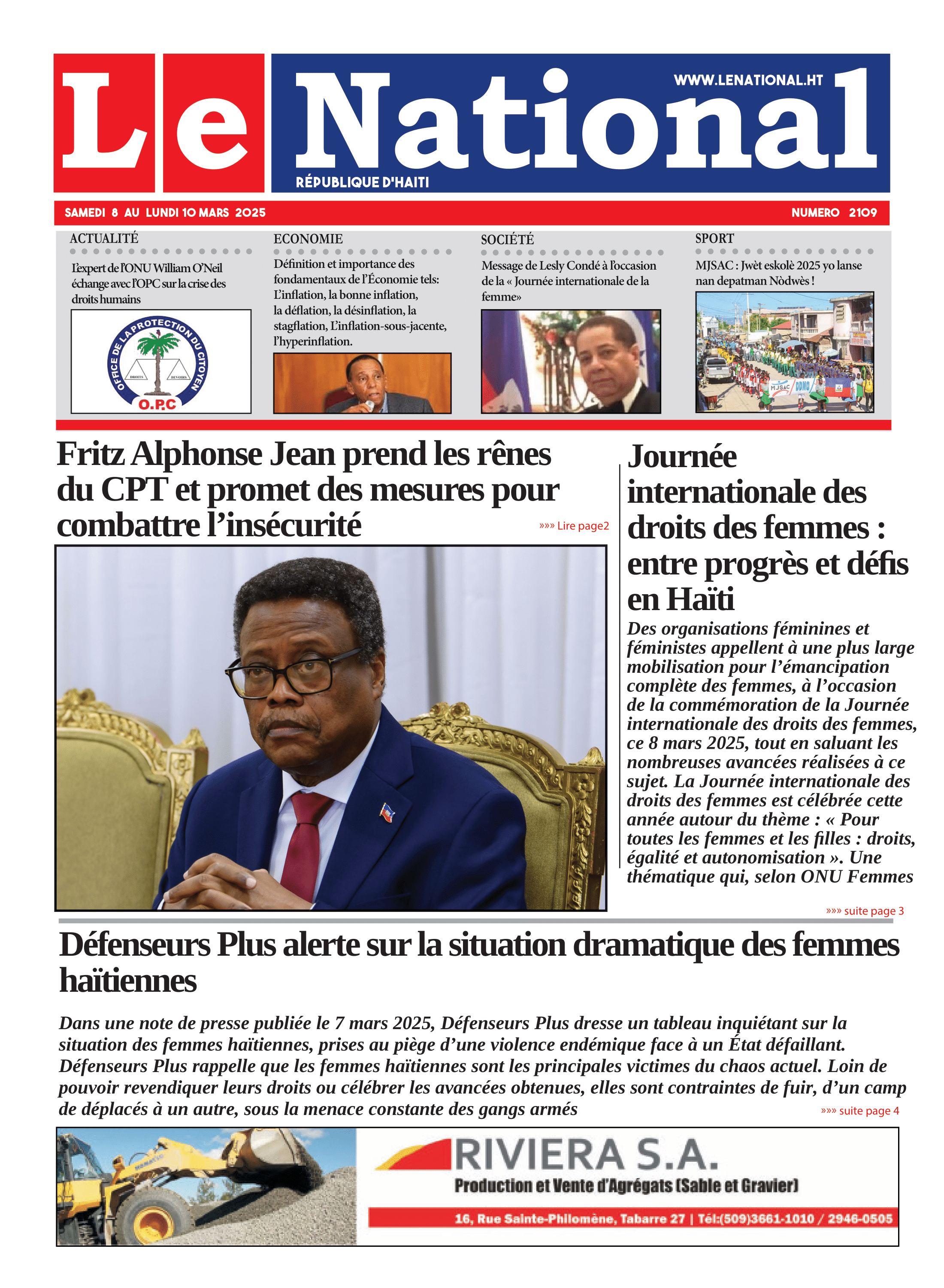 Page 1 de l'édition 2109