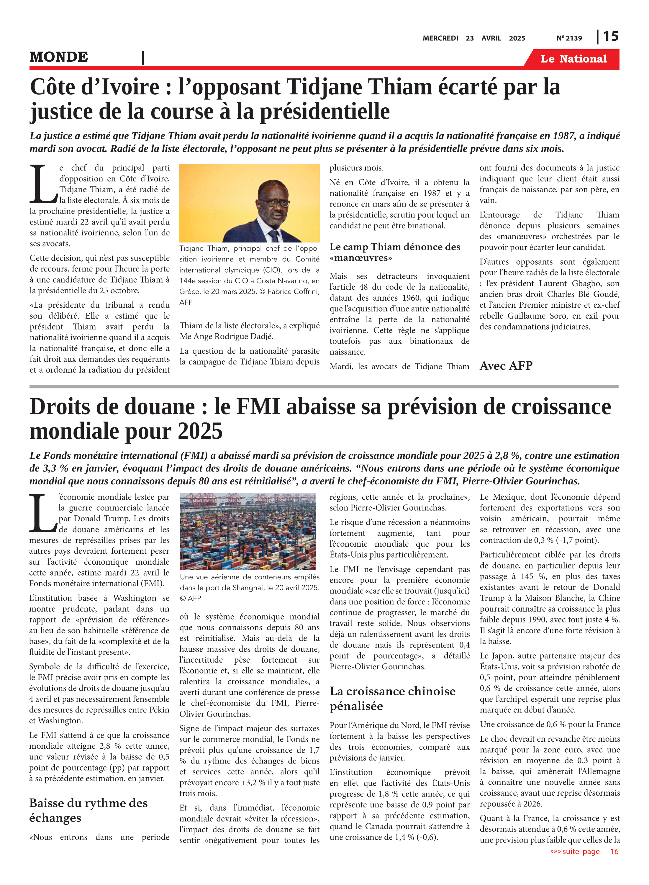 Page 15 de l'édition 2139