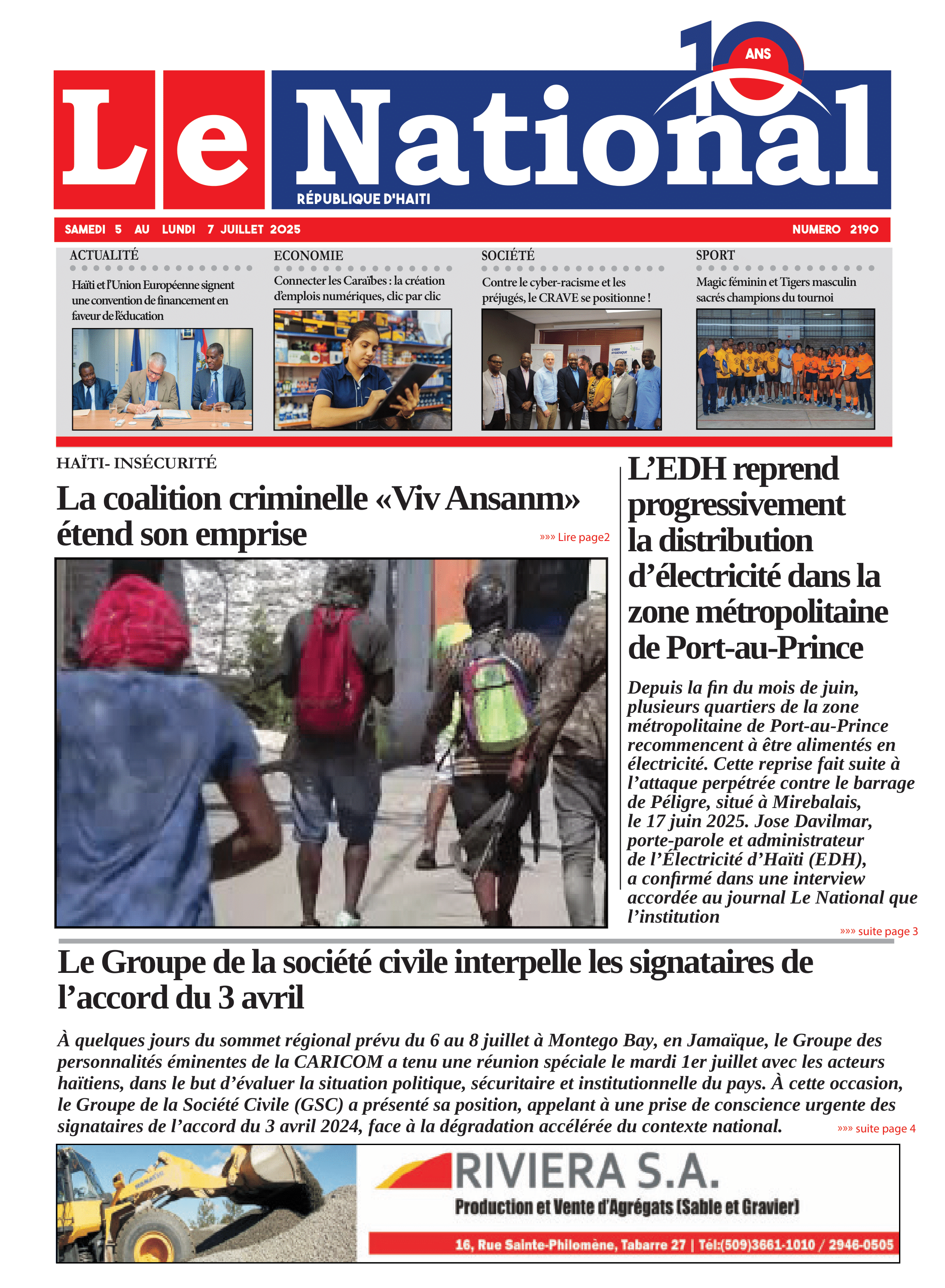Page 1 de l'édition 2190
