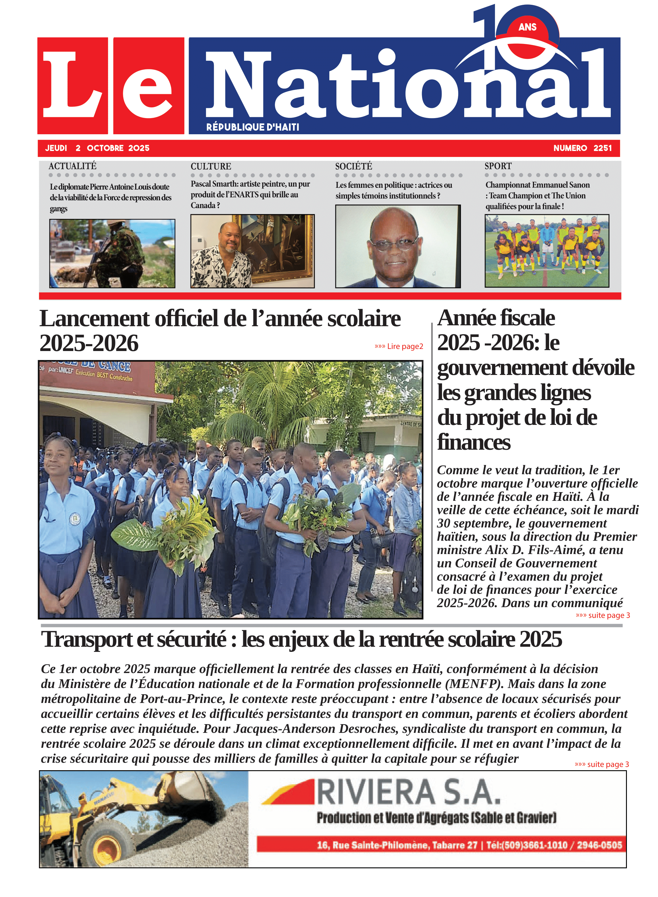 Page 1 de l'édition 2251