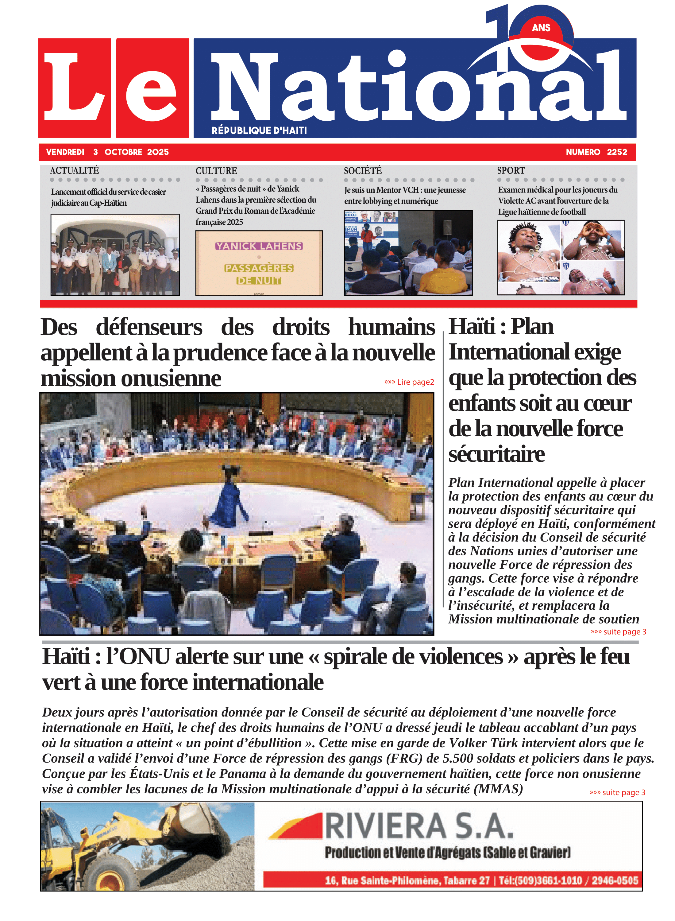 Page 1 de l'édition 2252