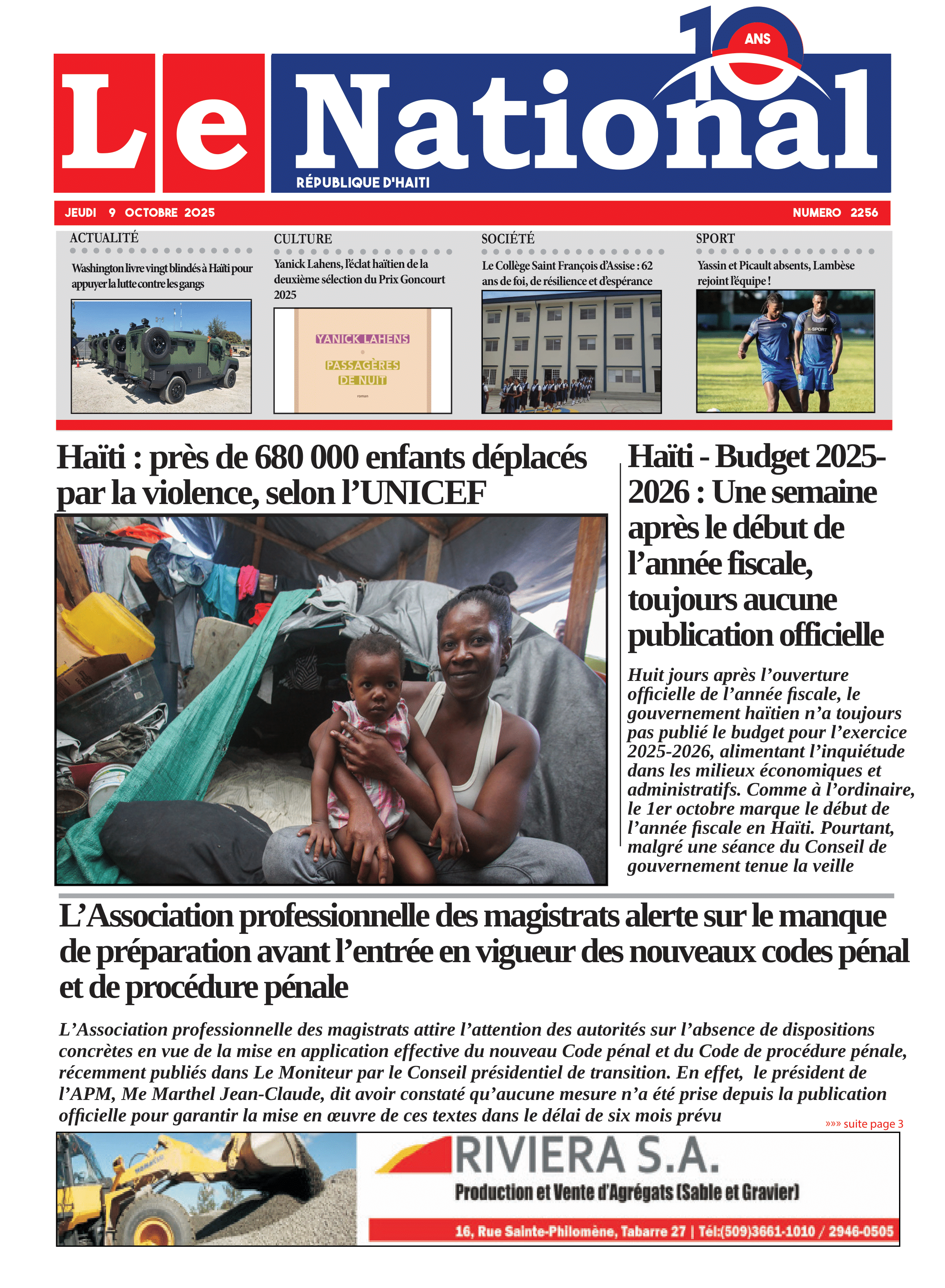 Page 1 de l'édition 2256