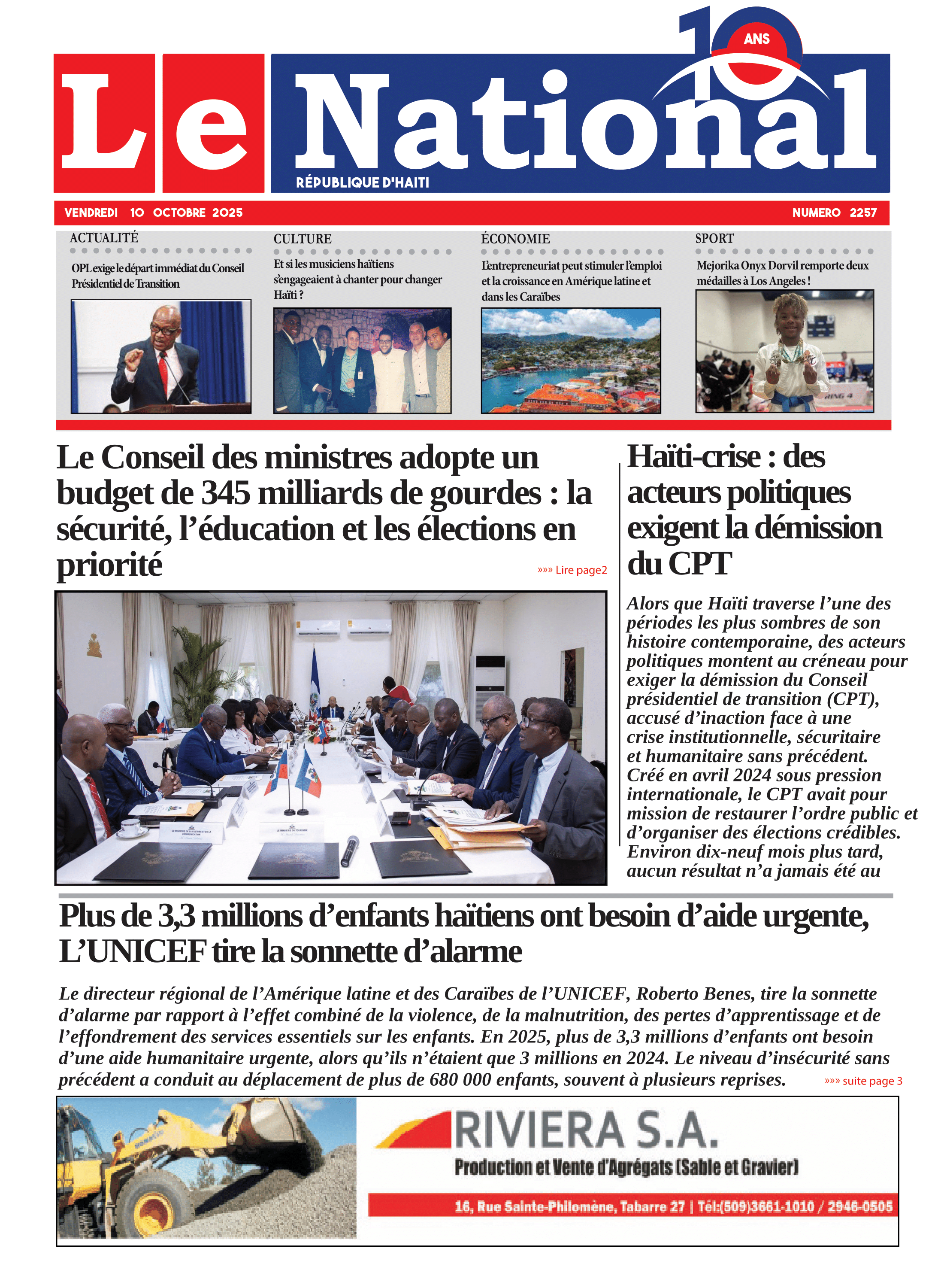 Page 1 de l'édition 2257