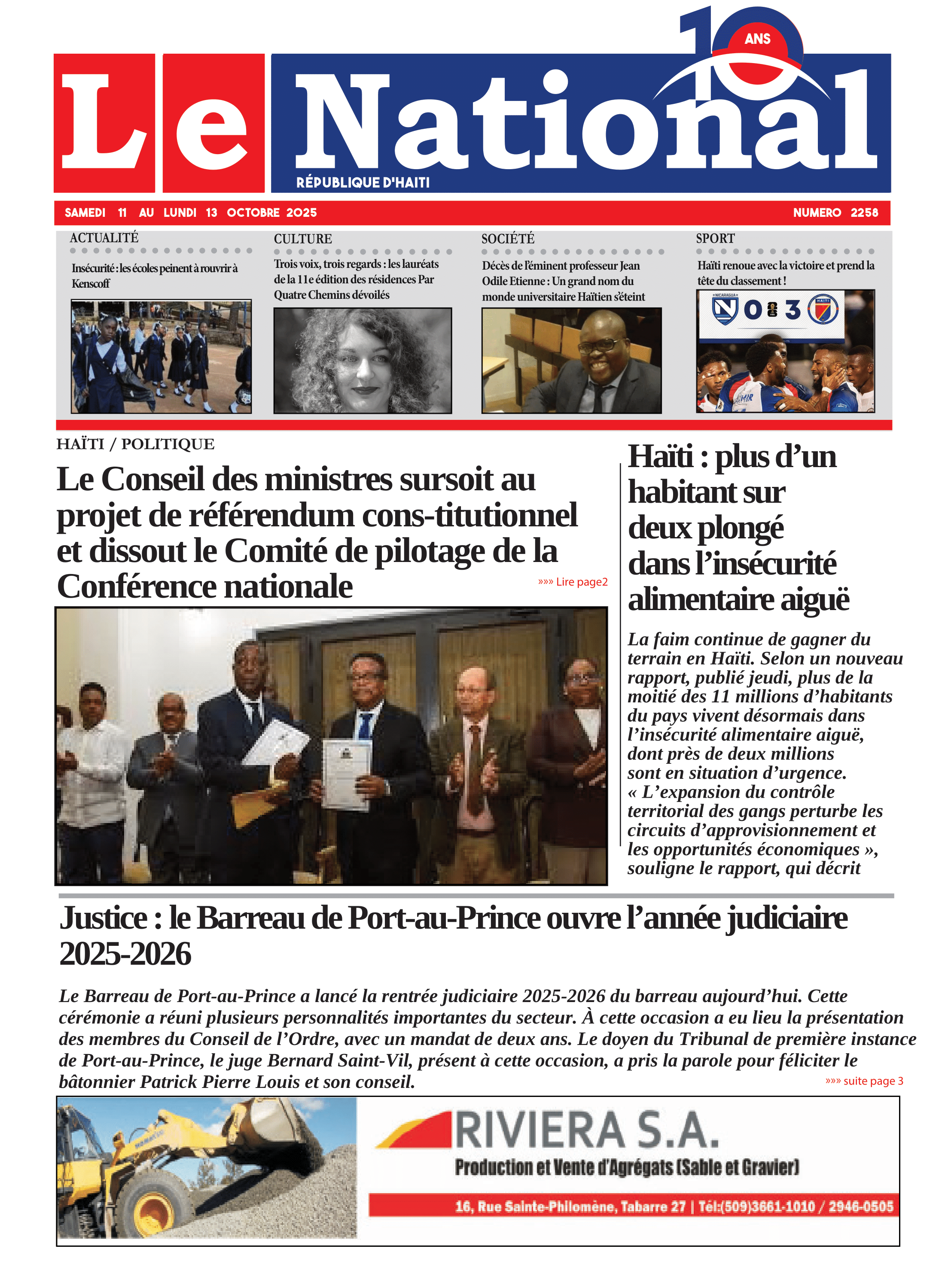 Page 1 de l'édition 2258
