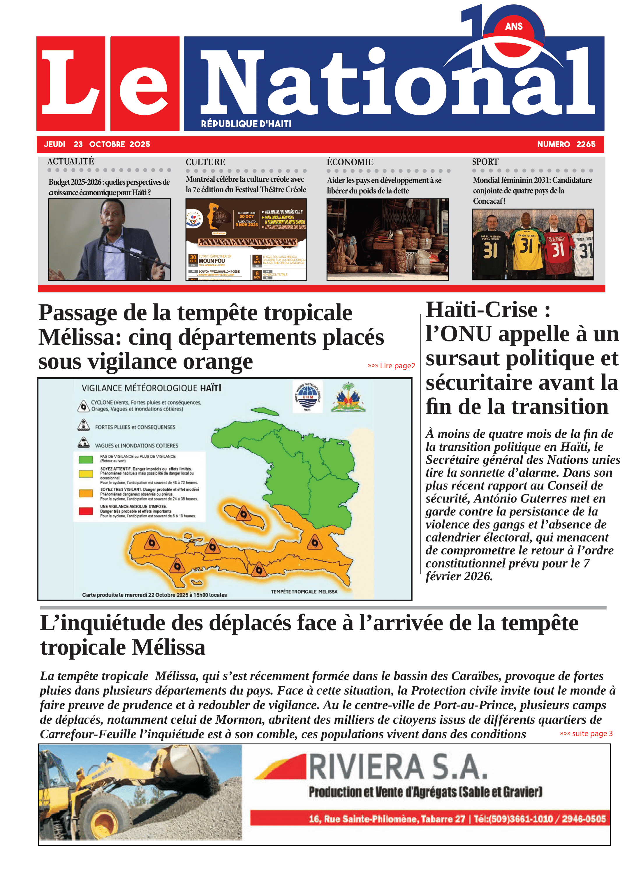 Page 1 de l'édition 2265