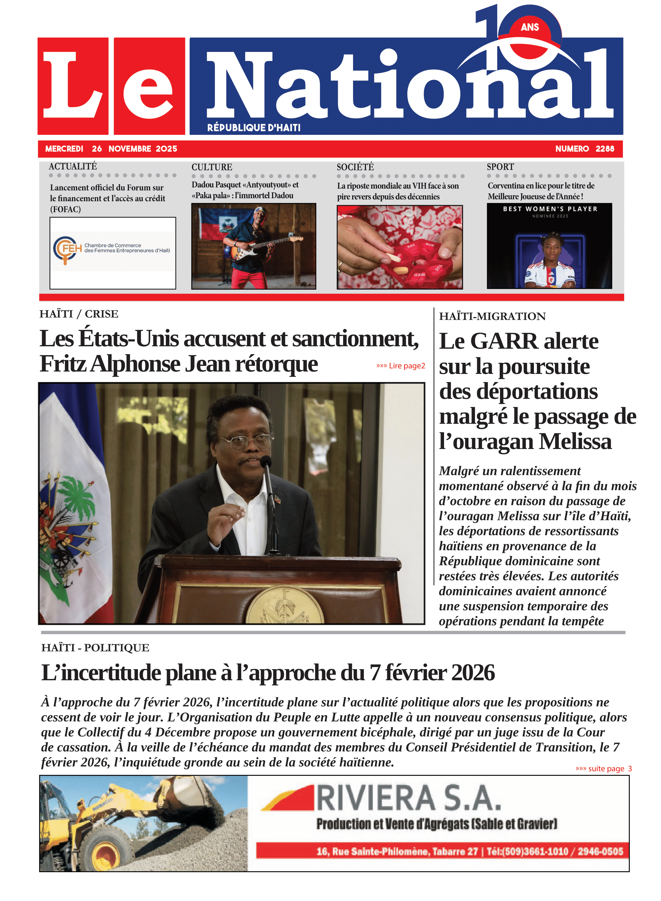 Page 1 de l'édition 2288