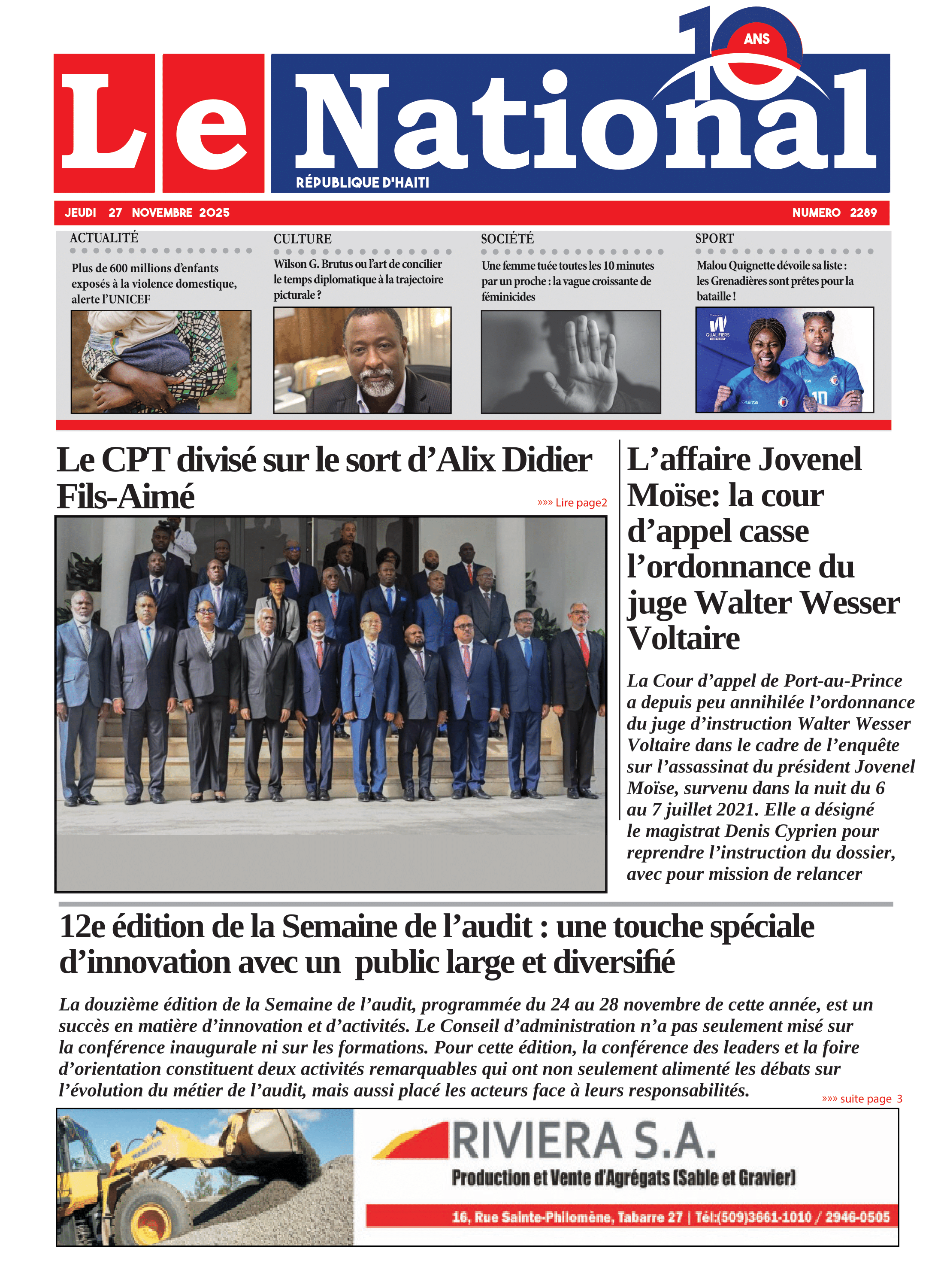 Page 1 de l'édition 2289