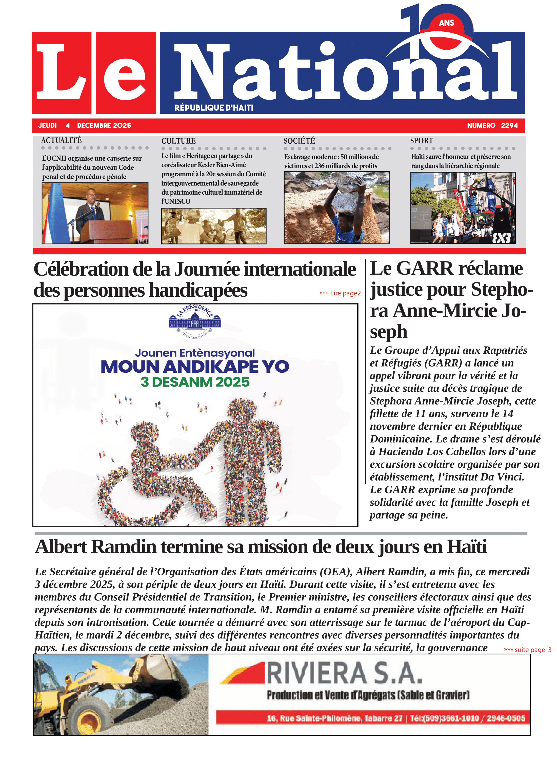 Page 1 de l'édition 2294