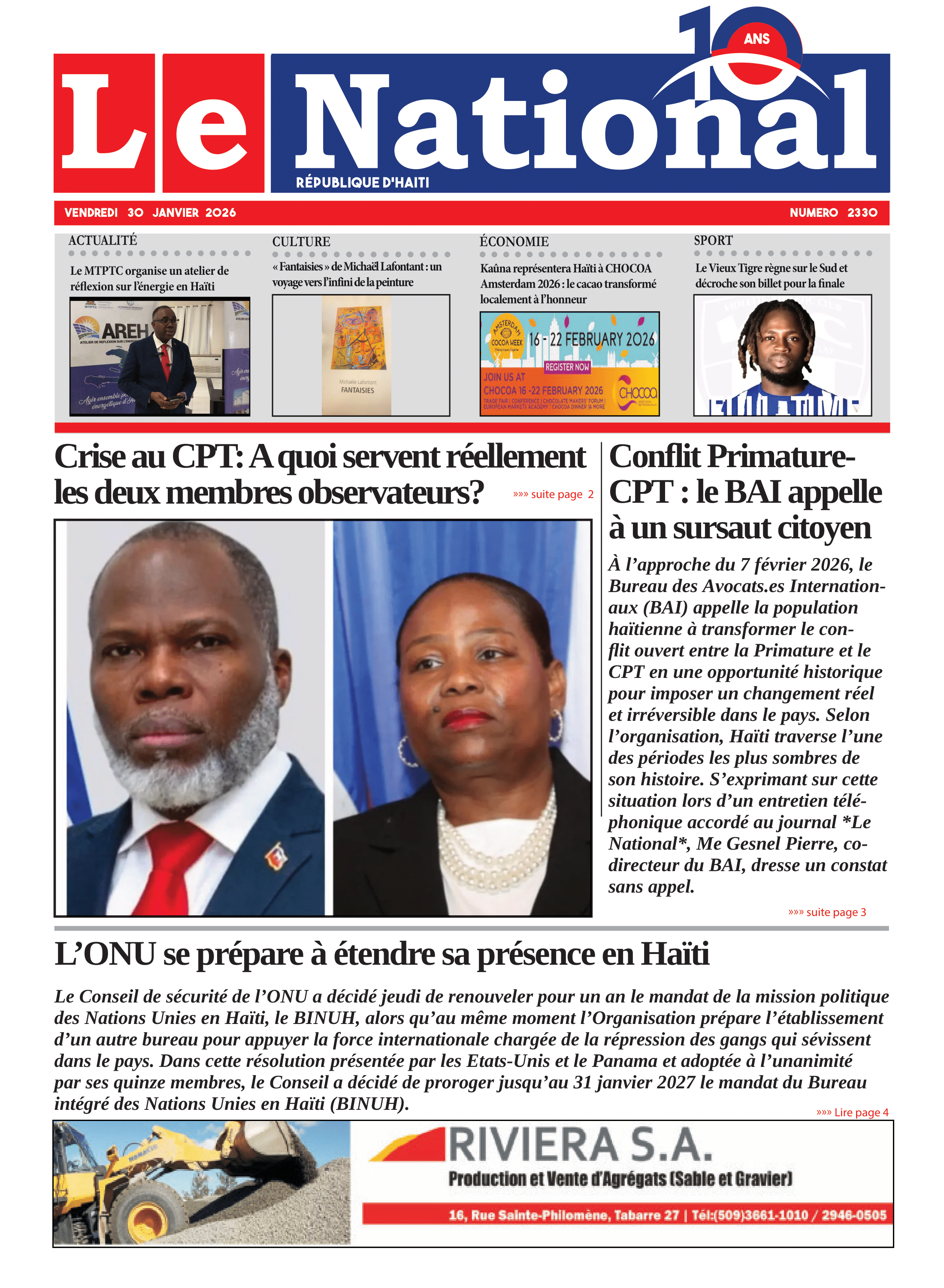 Page 1 de l'édition 2330