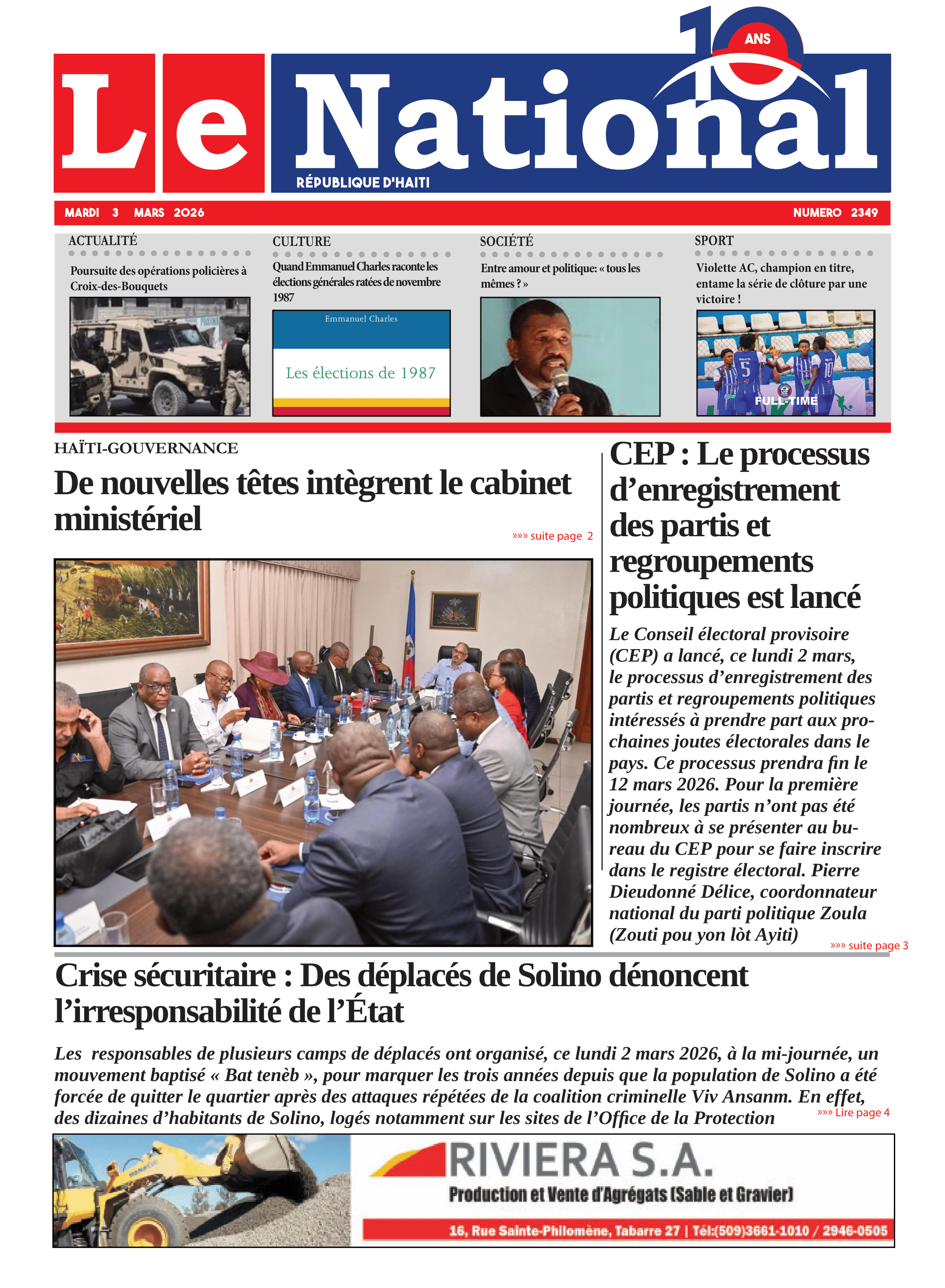 Page 1 de l'édition 2349