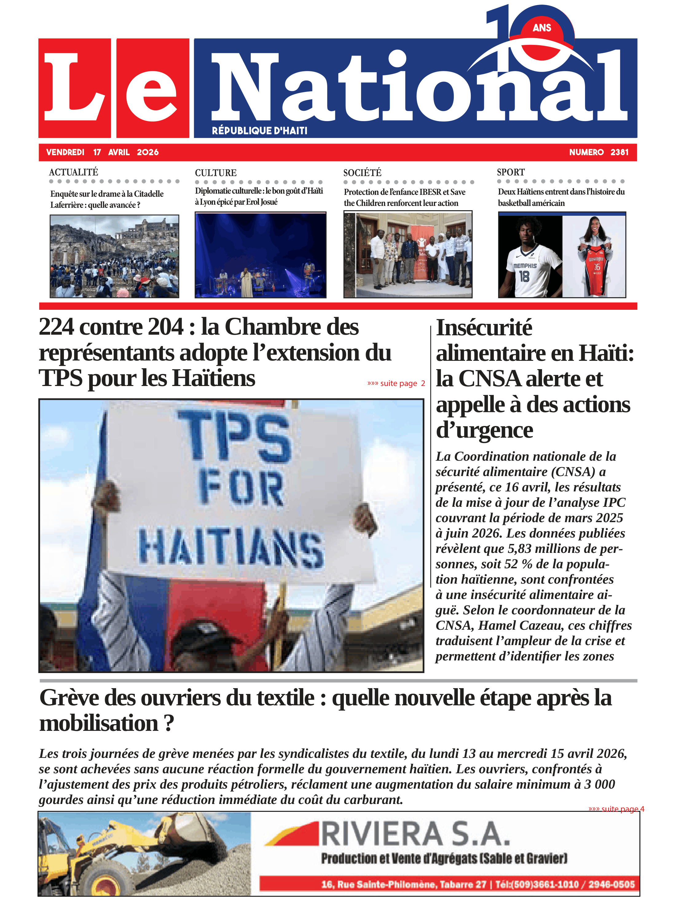 Page 1 de l'édition 2381