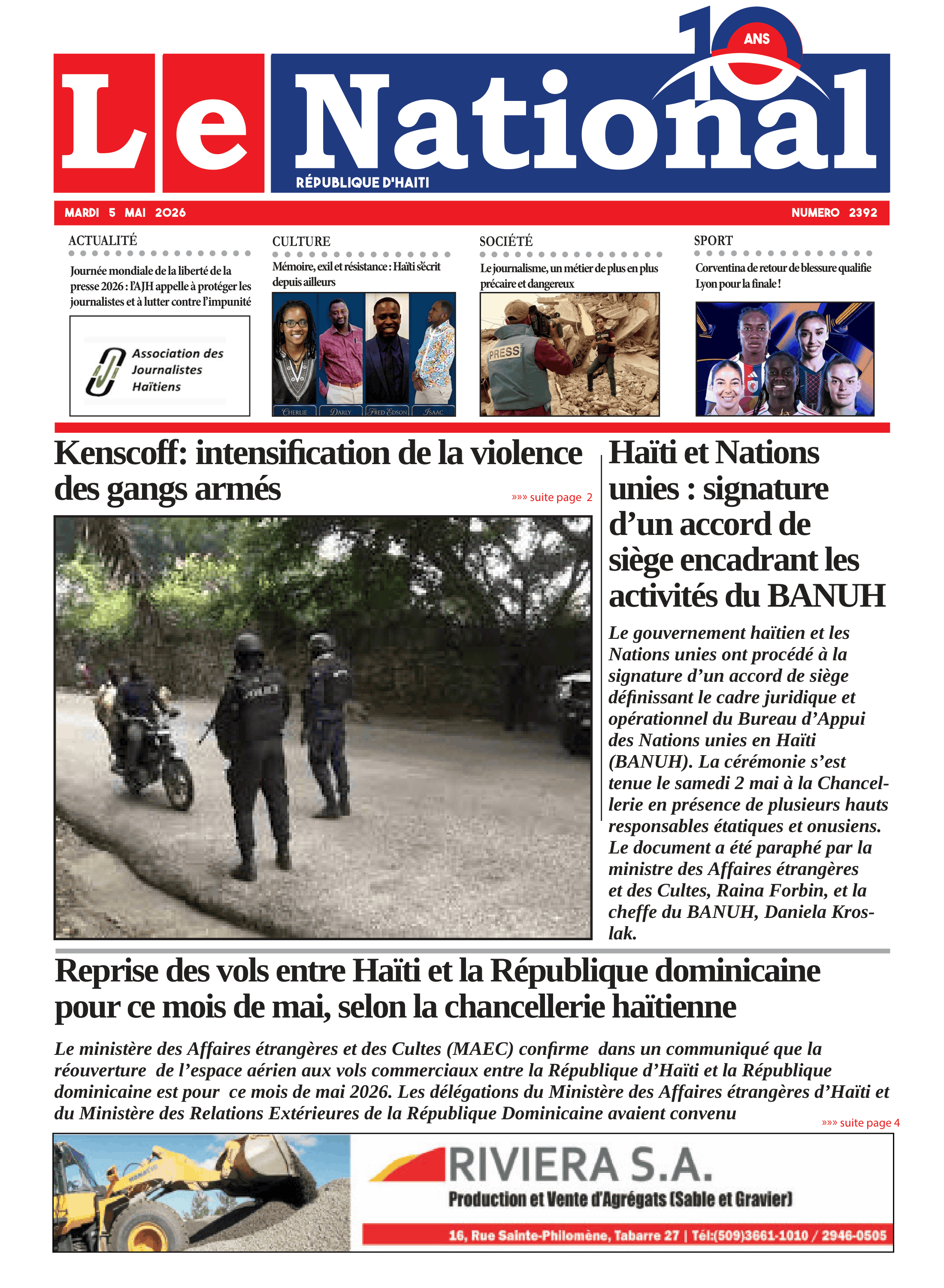 Page 1 de l'édition 2392