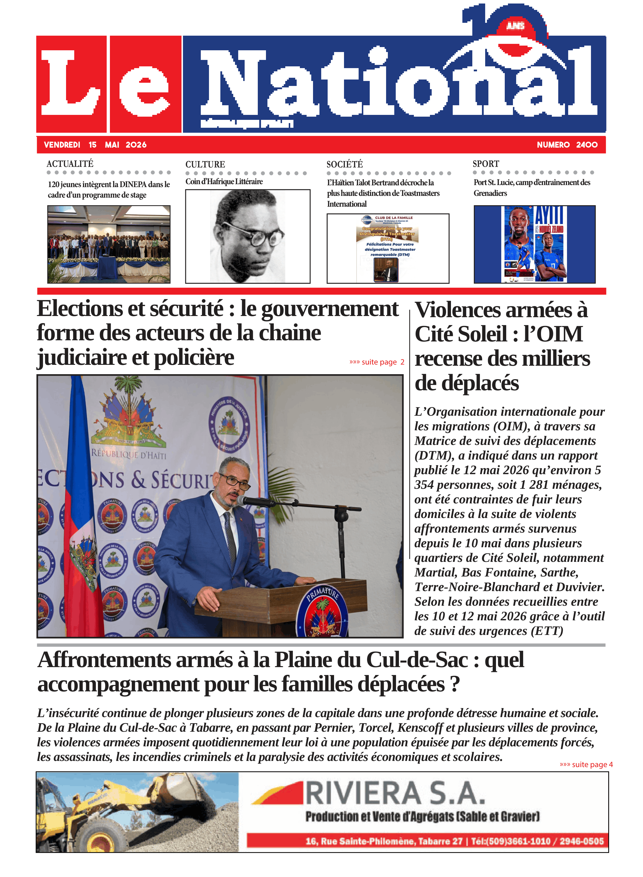Page 1 de l'édition 2400
