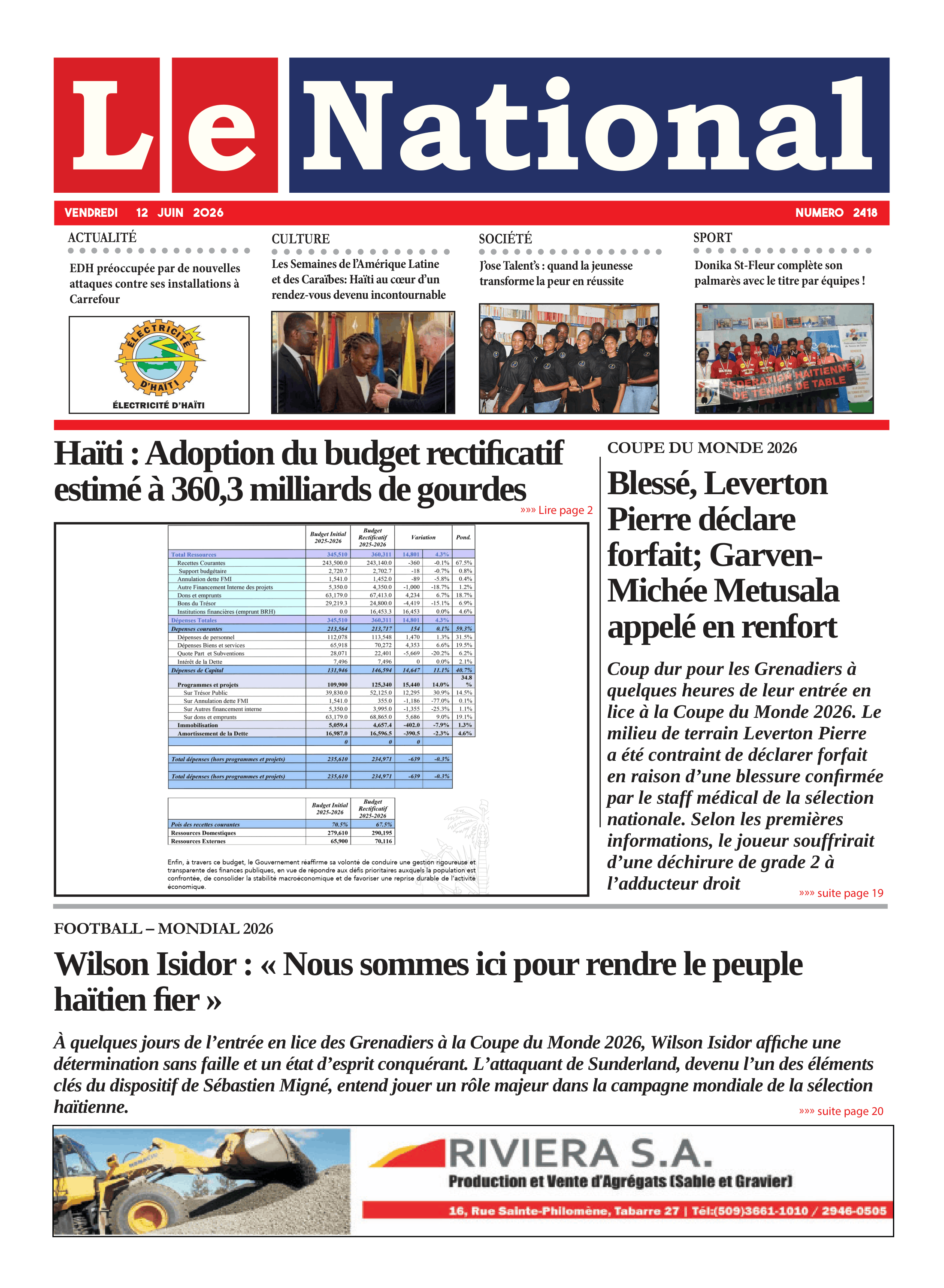 Page 1 de l'édition 2418