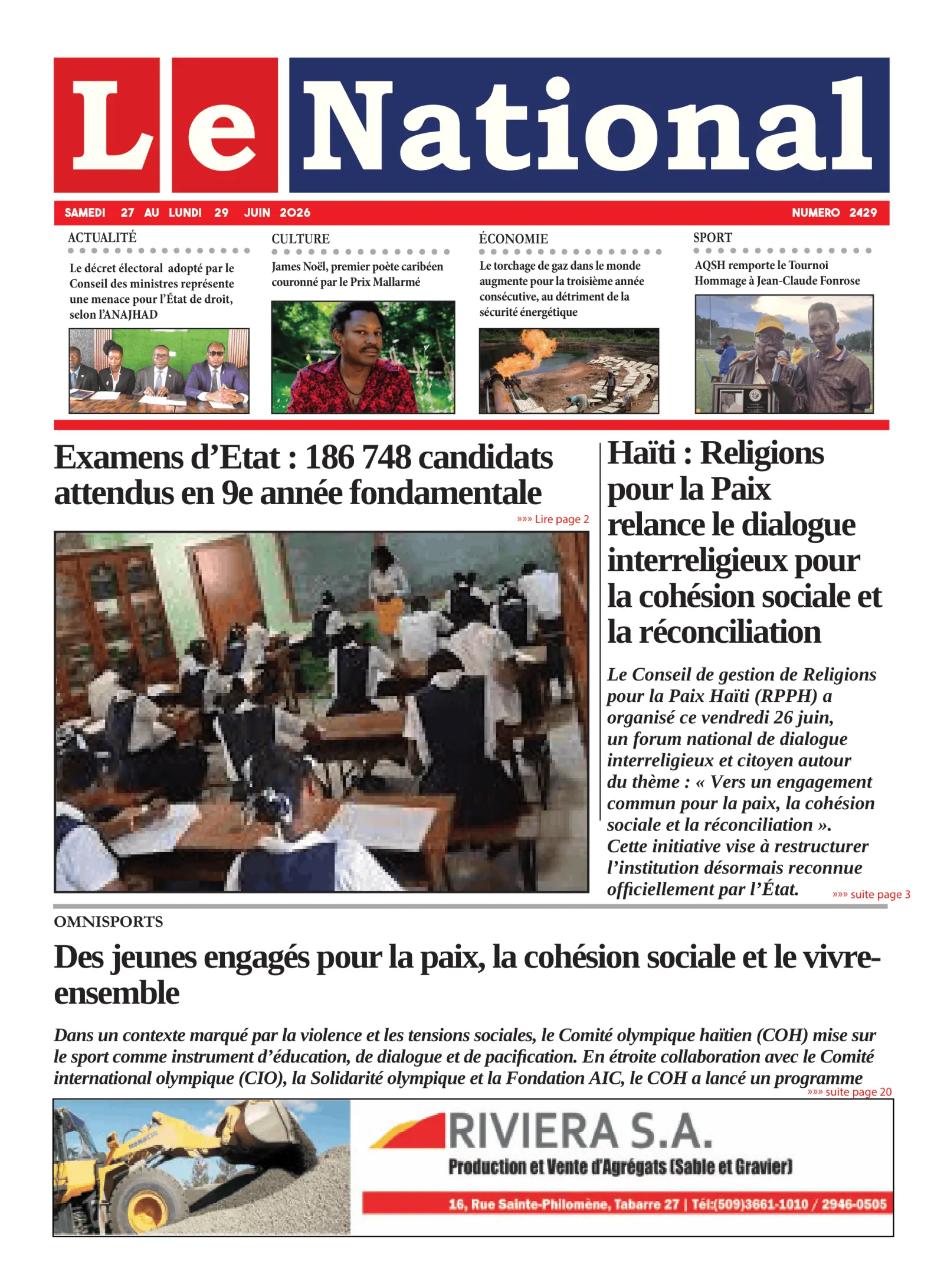 Page 1 de l'édition 2429