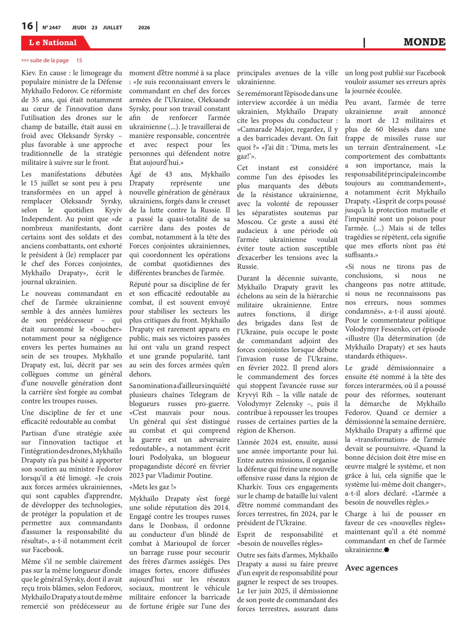 Page 16 de l'édition 2447
