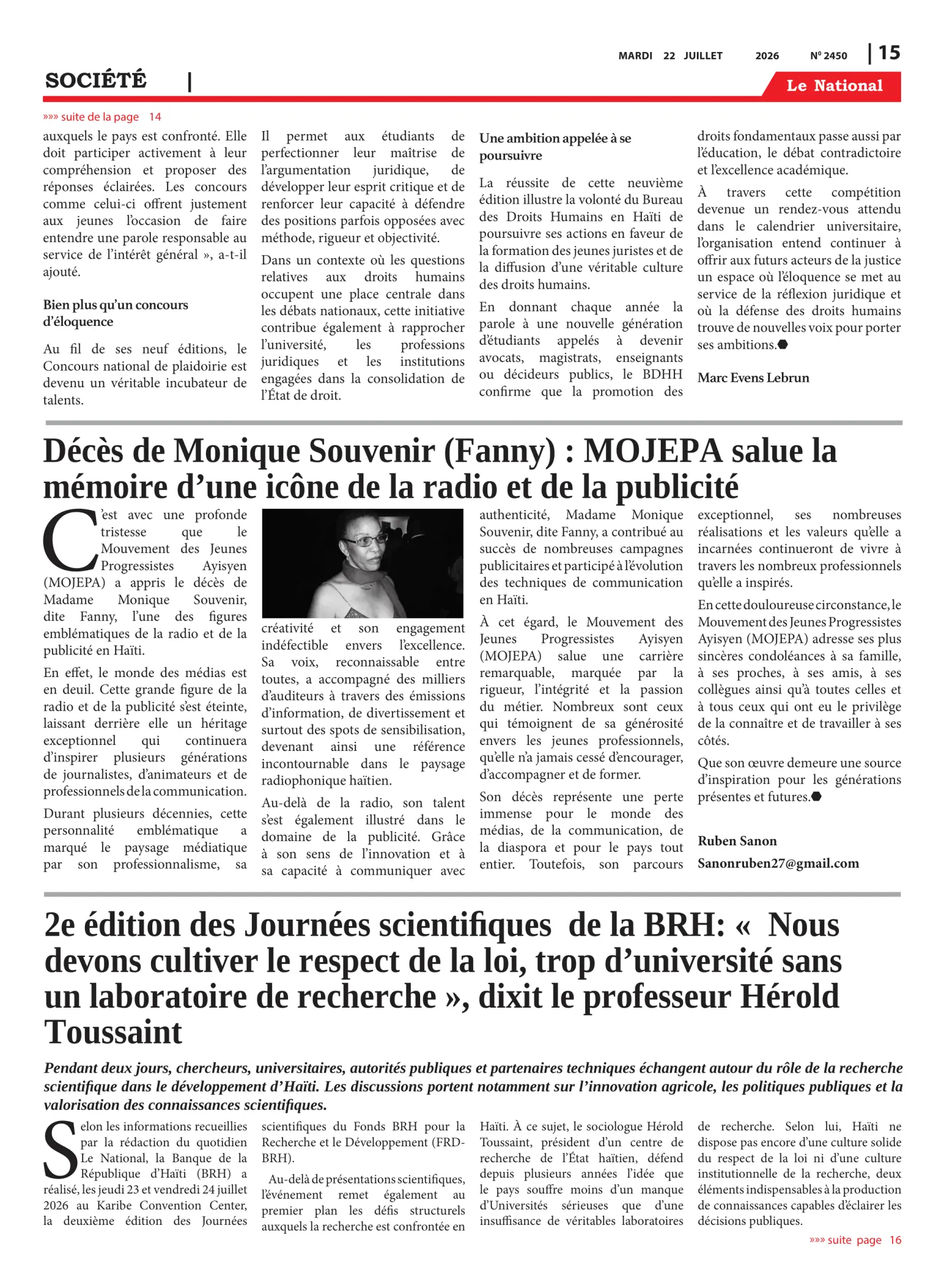 Page 15 de l'édition 2450